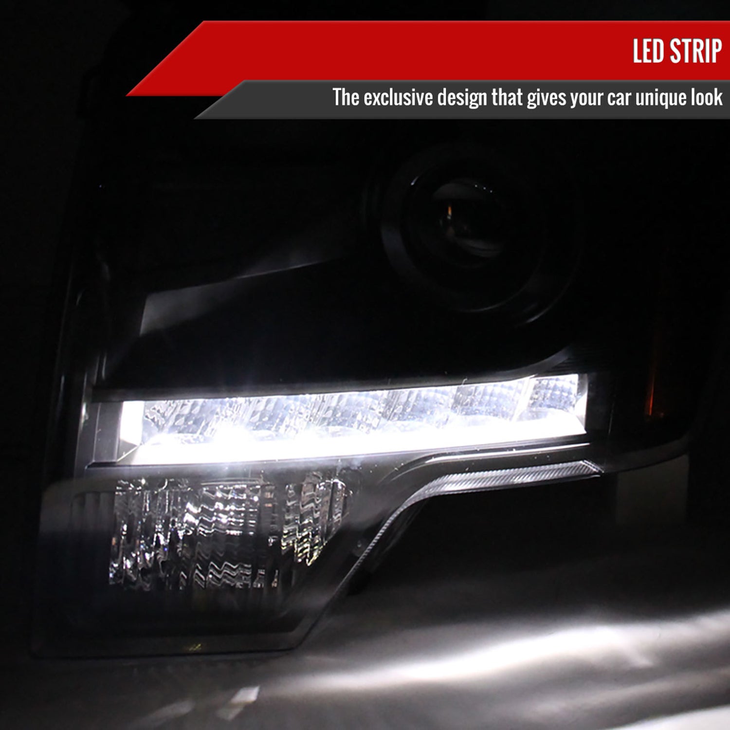 2009-2014 Ford F-150 Projector Headlights w/ LED Light Strip Matte Black/Clear