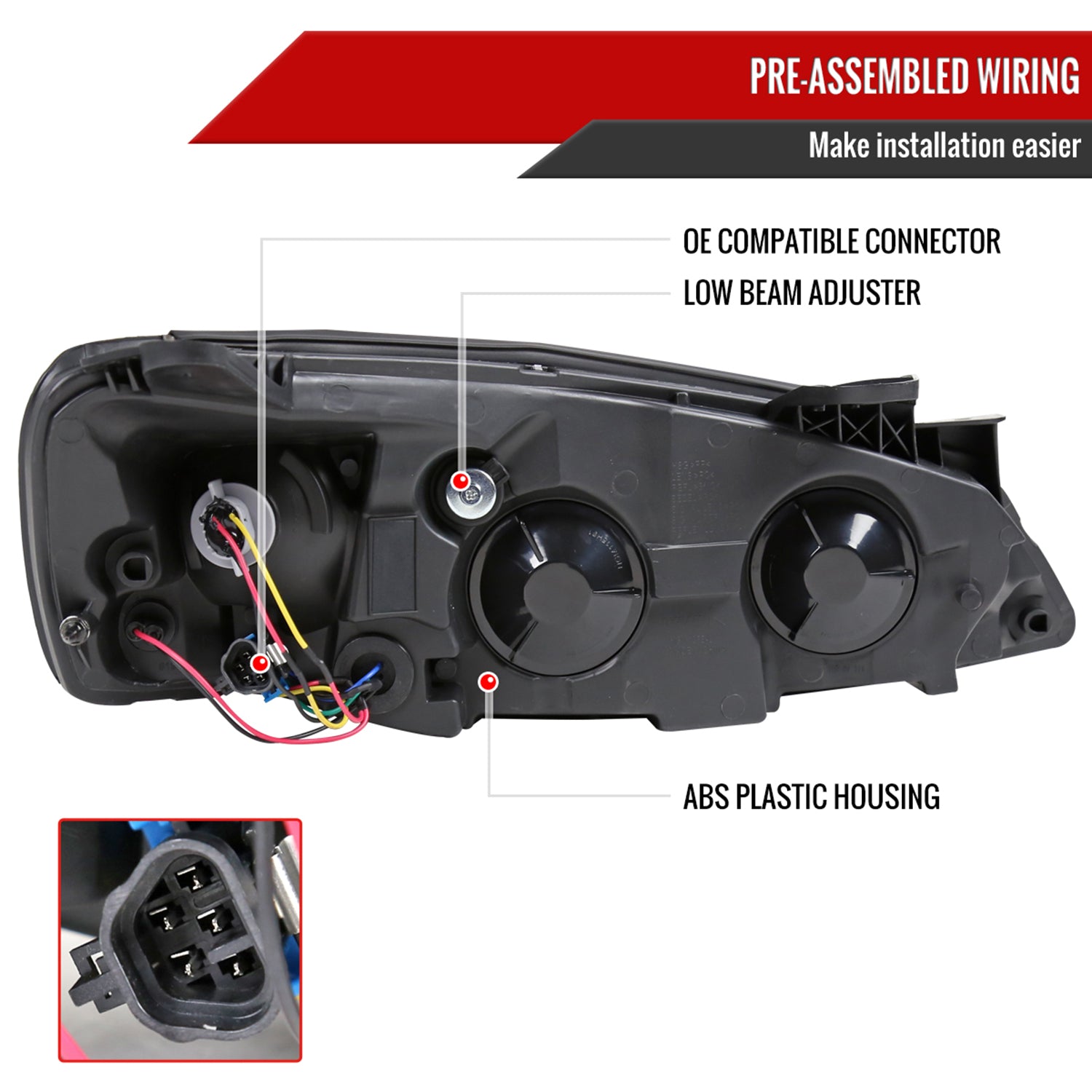 2005-2010 Pontiac G6 Factory Headlights w/Amber Reflectors Matt Black/Clear