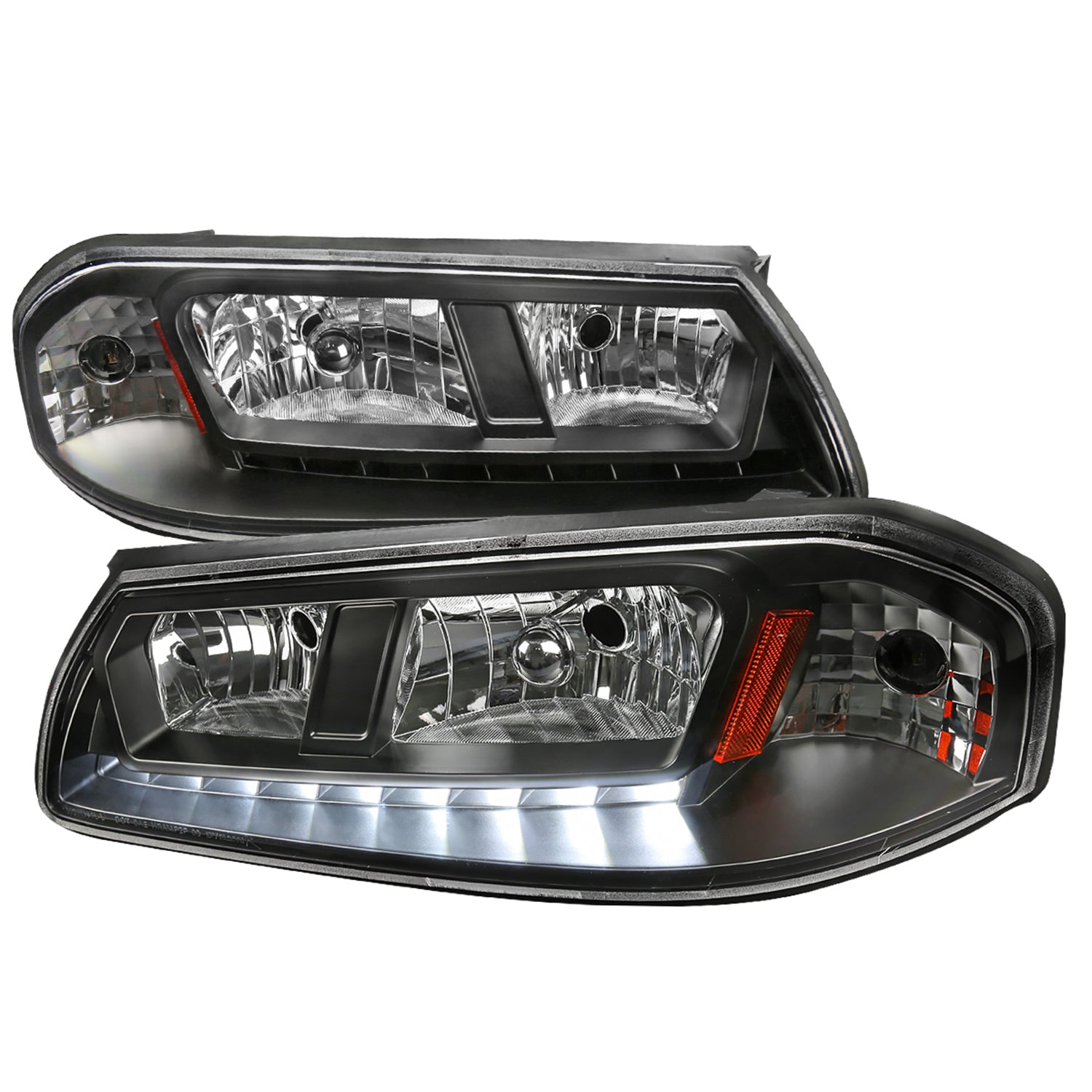 2000-2005 Chevy Impala Crystal Headlights SMD LED Light Strip Matt Black/Clear
