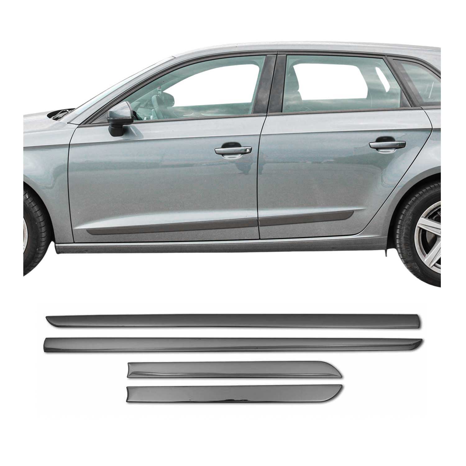 Mercedes Side Door Molding Trim Skirt Garnish Stainless Steel Dark 4Pcs