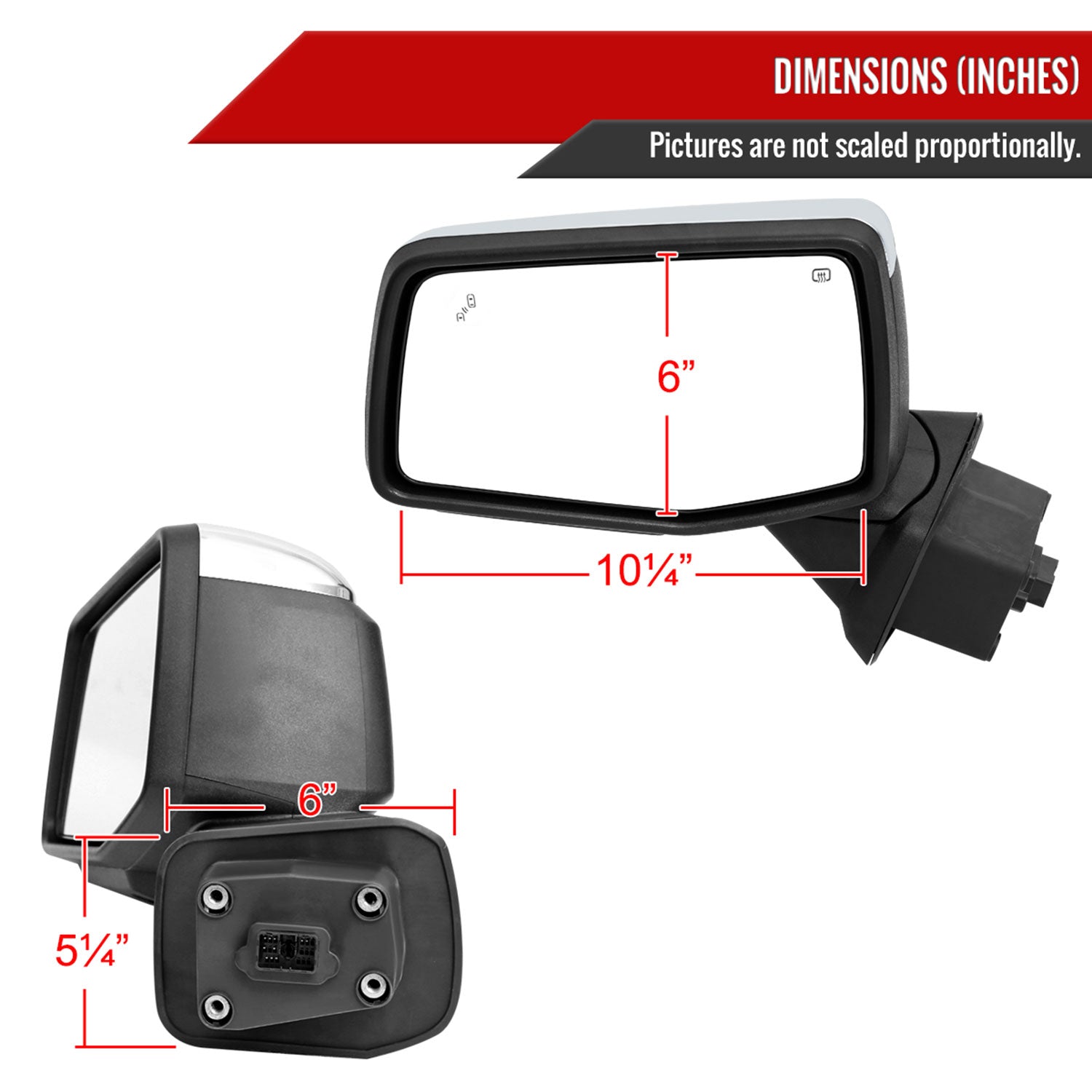 2019-2024 GMC Sierra 1500 Chrome Manual Fold & Heated Side Mirror Driver Side