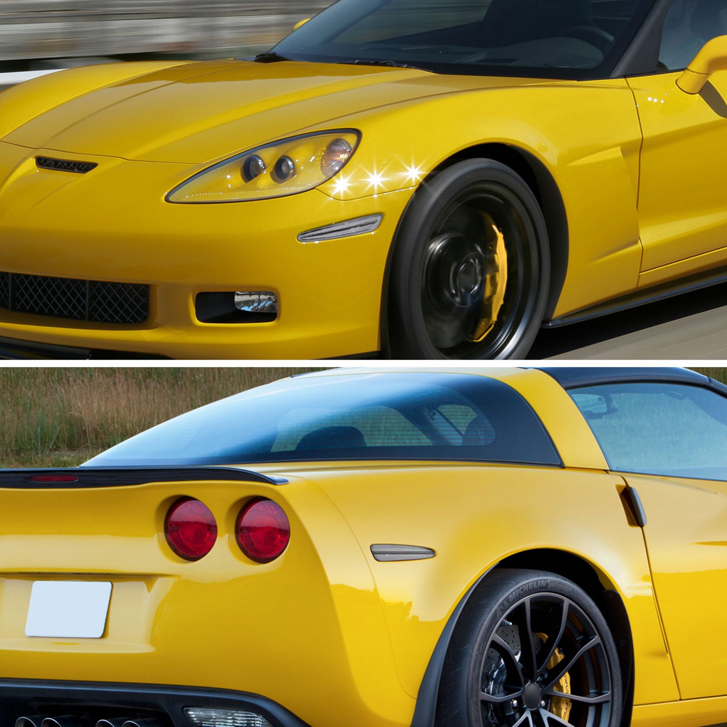 2005-2013 Chevy Corvette C6 Front & Rear LED Side Marker Lights Chrome/Clear