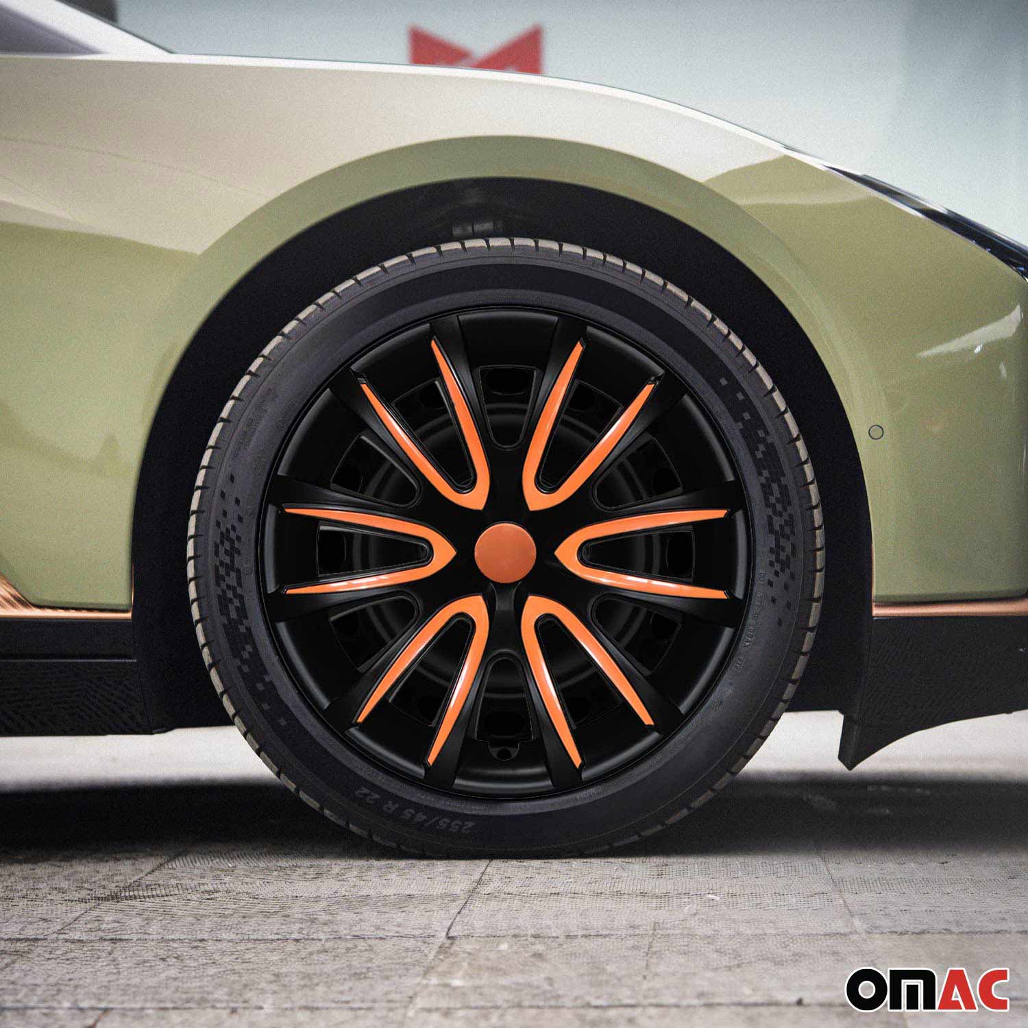 Bicolo Hub Caps Wheel Cover 14" Black Matt & Orange Full Set 4 pcs.