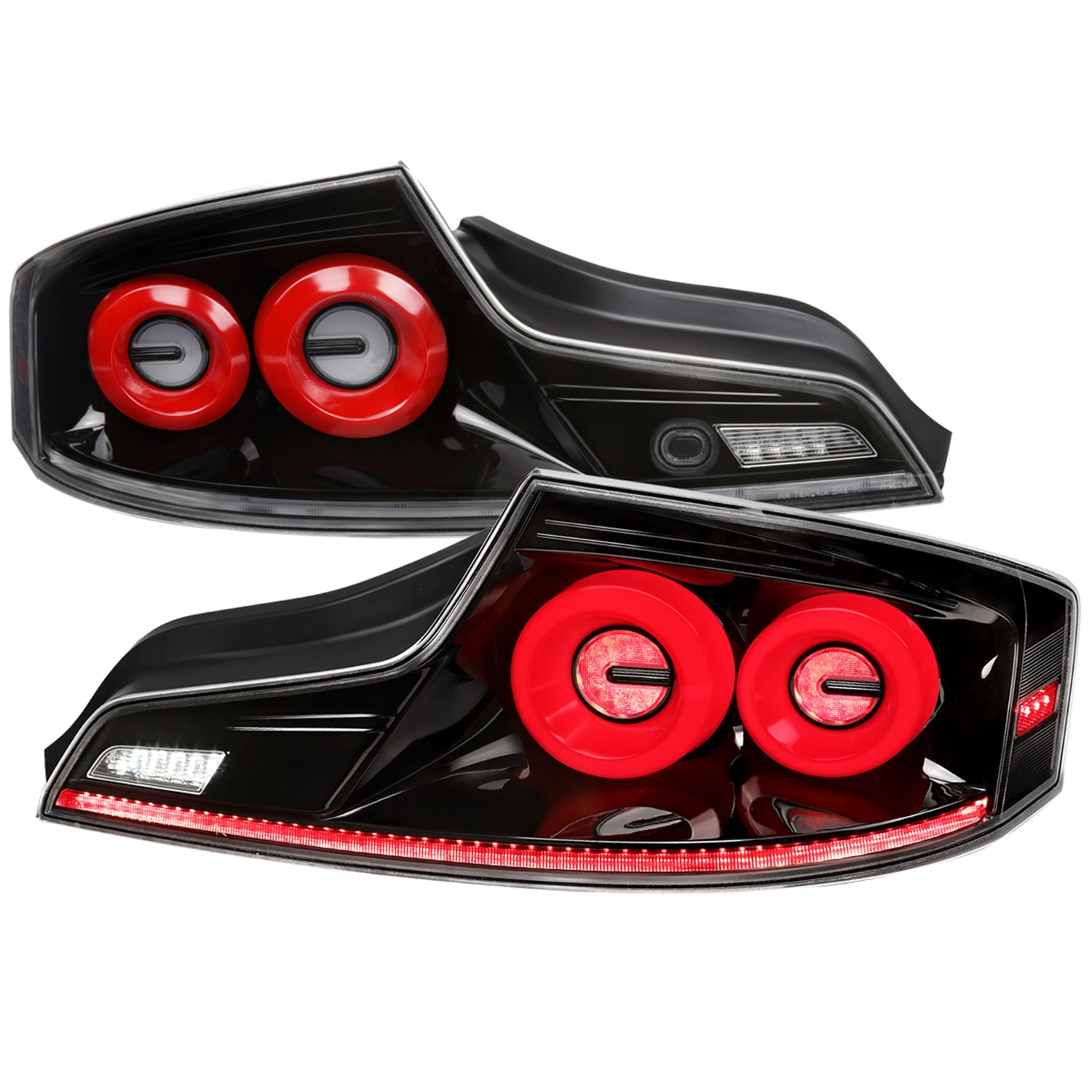 2003-2007 Infiniti G35 Coupe Red LED Halo Signal Tail Lights Glossy Black