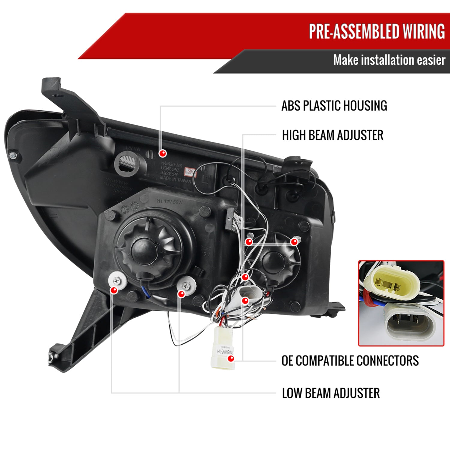 2003-2005 Toyota 4Runner Dual Halo Projector Headlights Matte Black/Clear Lens