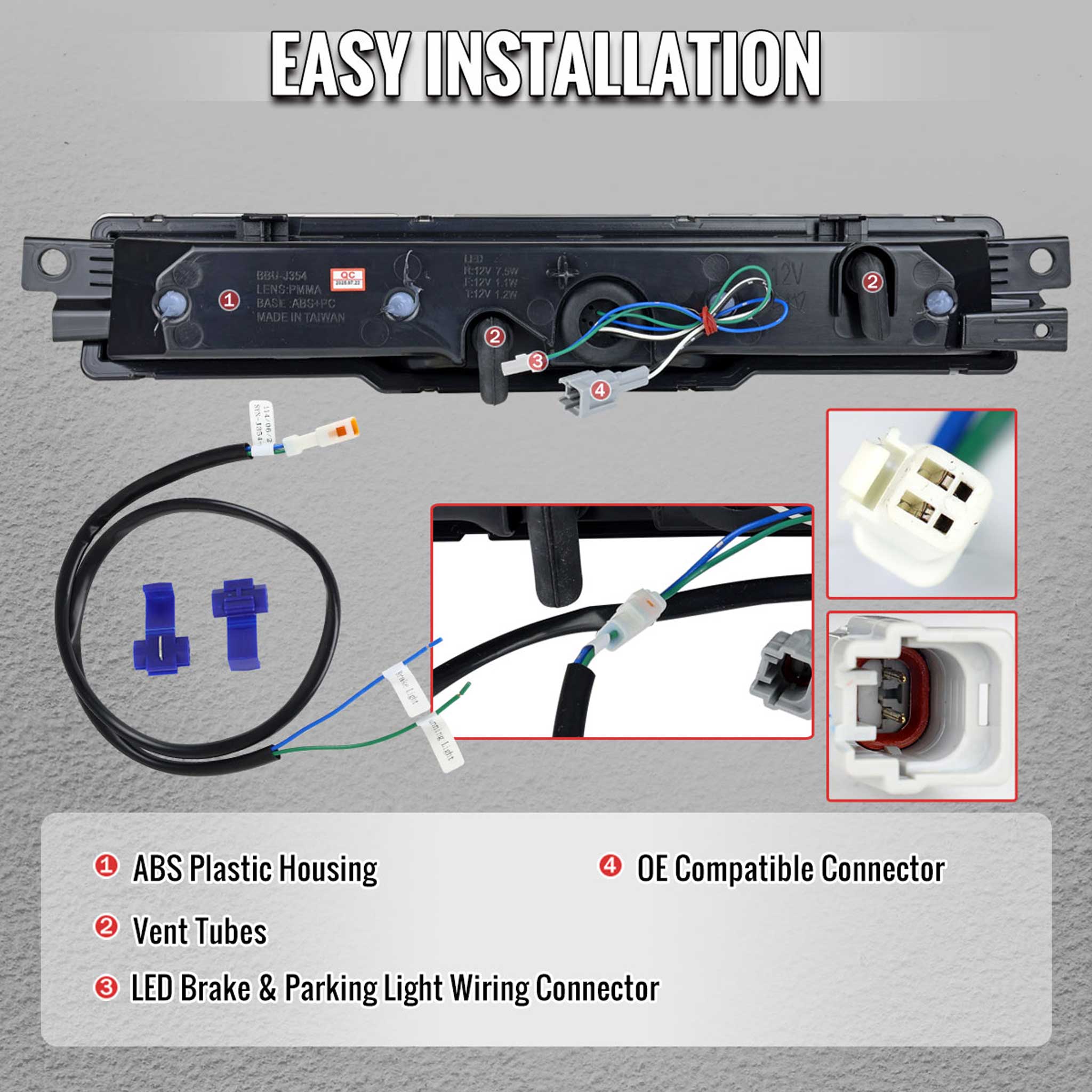 For Toyota GR86 / Subaru BRZ 2022-2024 Rear Bumper Full LED 4th Reverse Tail Brake Light Matte Black Housing Clear Lens