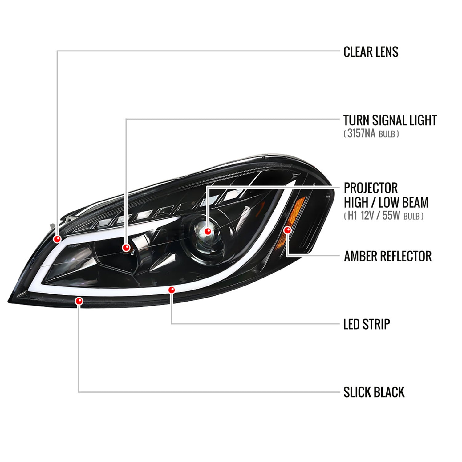 2006-2013 Chevy Impala /Impala Limited /Monte Carlo LED Bar Headlights Black