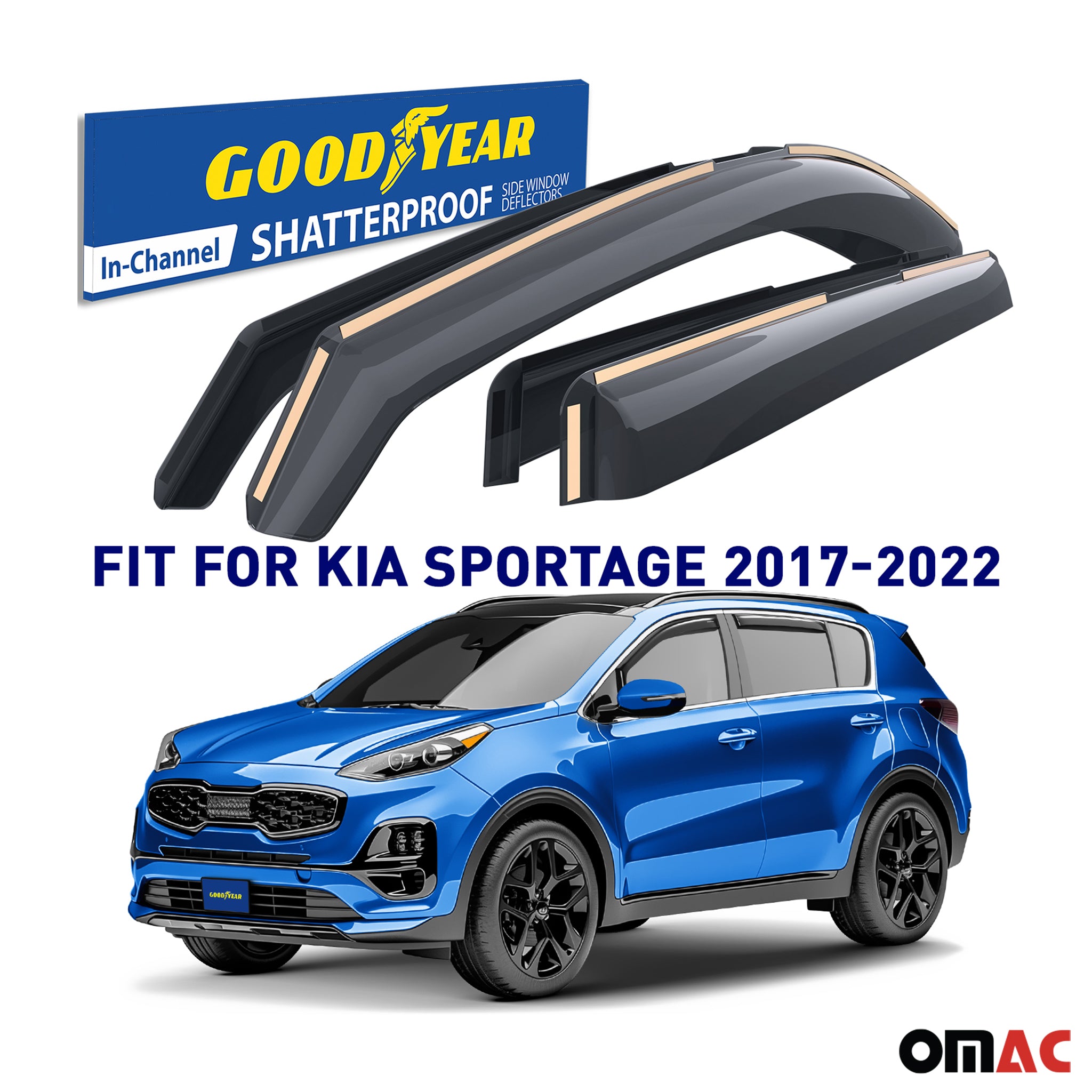 Goodyear Wind Deflectors for Kia Sportage 2017-2022 In-channel Premium Smoke 4x