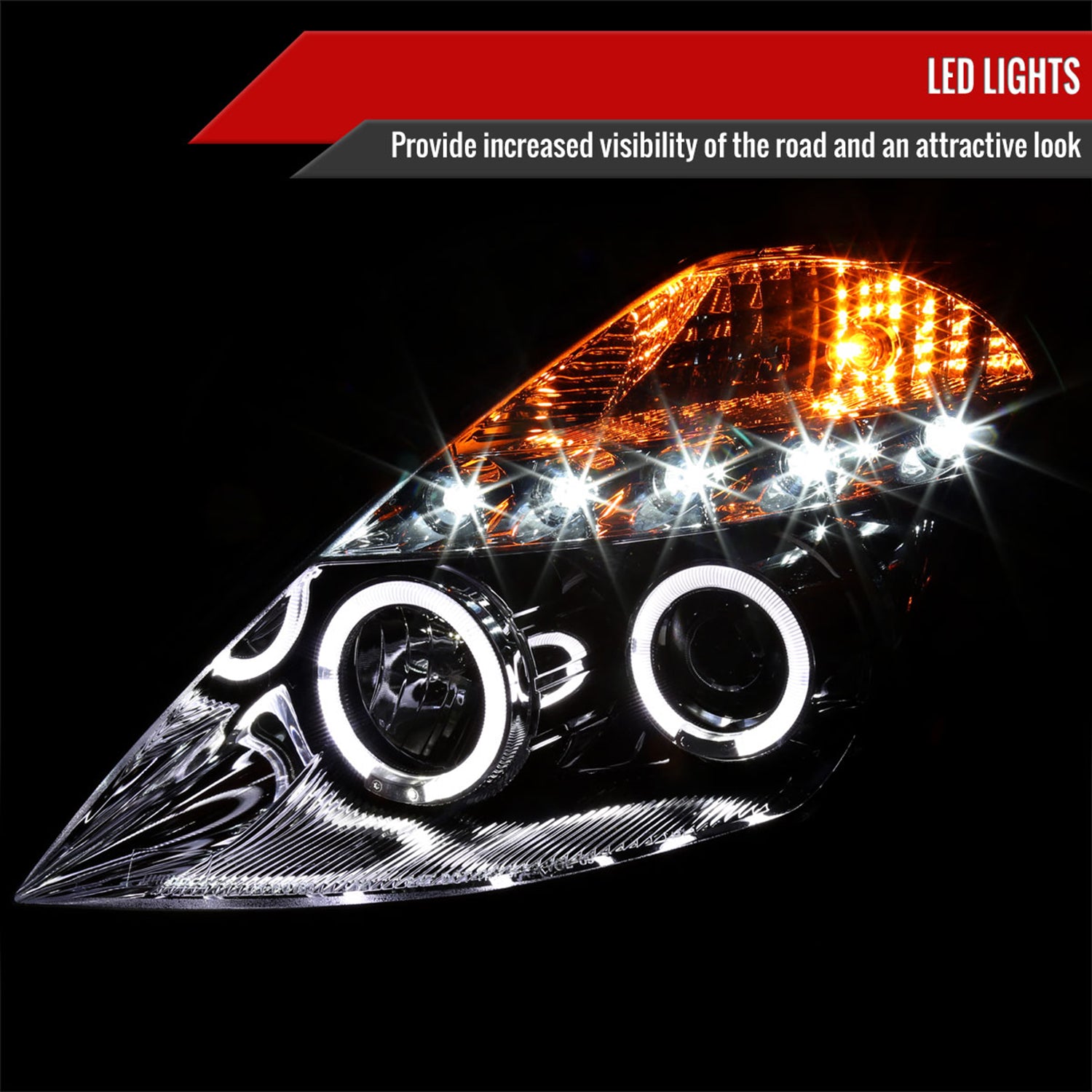 2003-2005 Nissan 350Z Dual Halo Projector Headlights Chrome/Clear Lens