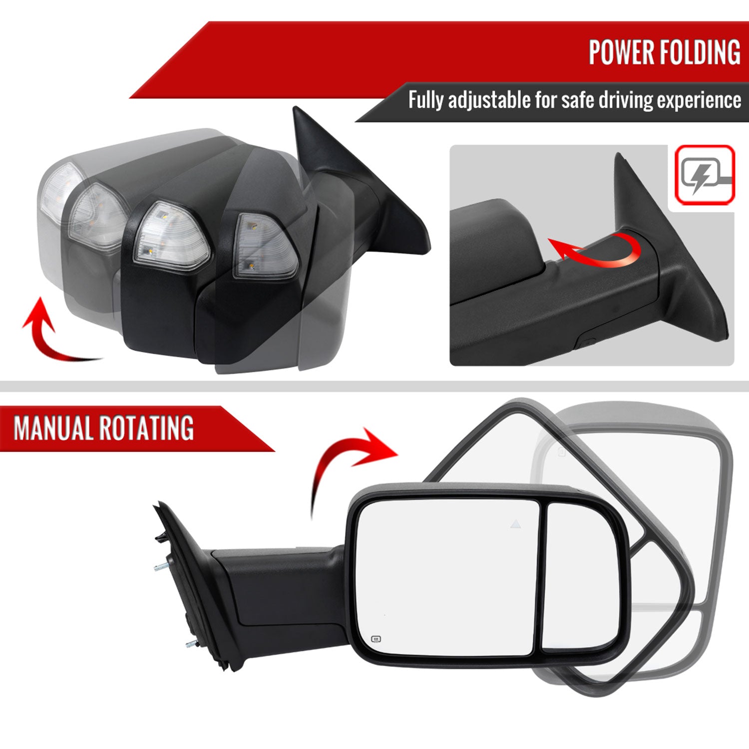 2019-2022 Ram 2500 3500 Black Auto-Fold Side Mirror & Turn Signal Passenger