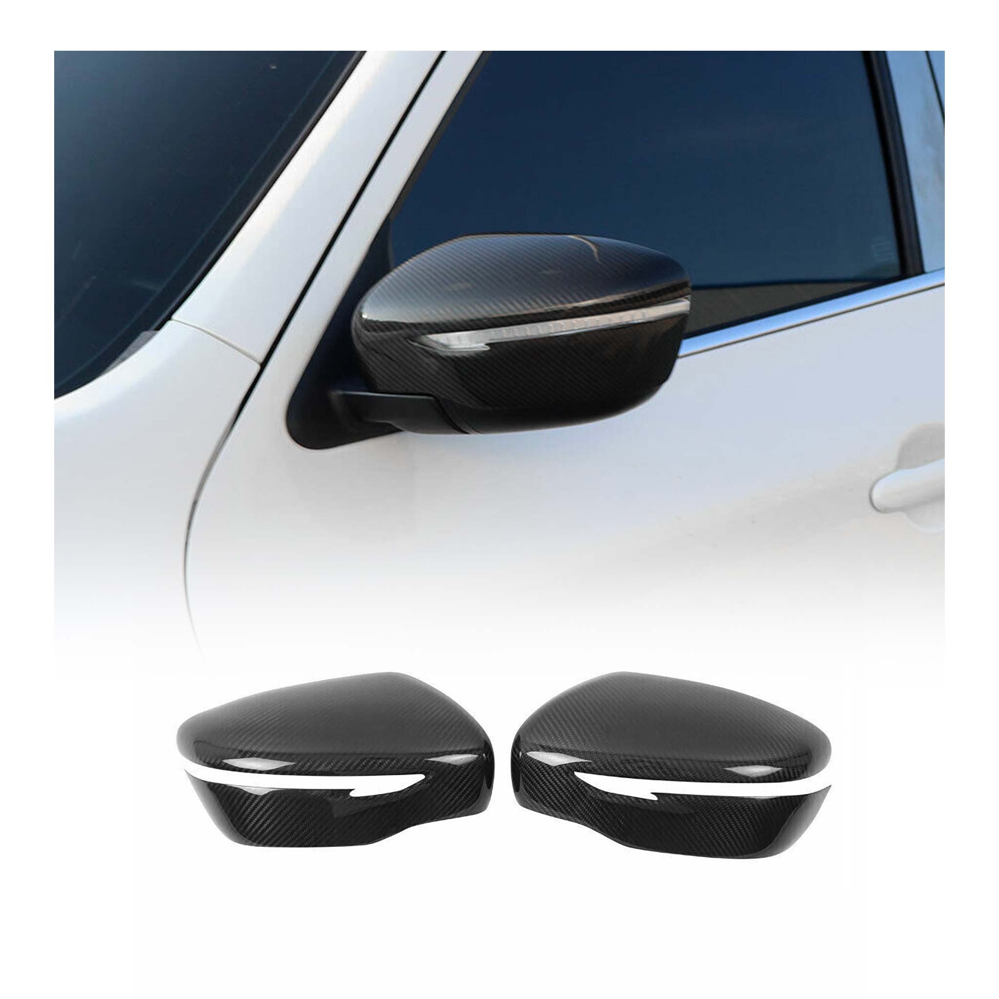 2017-2021 Nissan Qashqai Side Mirror Cover Caps Carbon Fiber Black 2Pcs