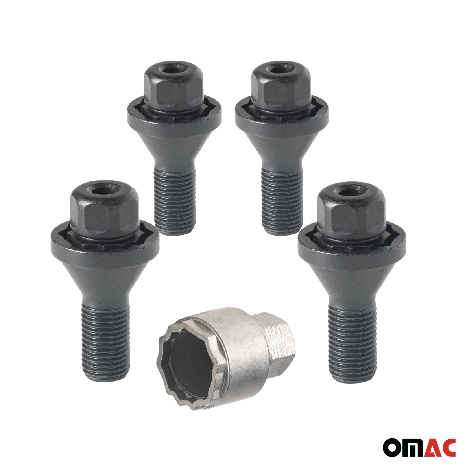 Wheel Lock Kit for Chrysler 200 M12X1.25 Bolt Chromed Black 4Locks & 1Key