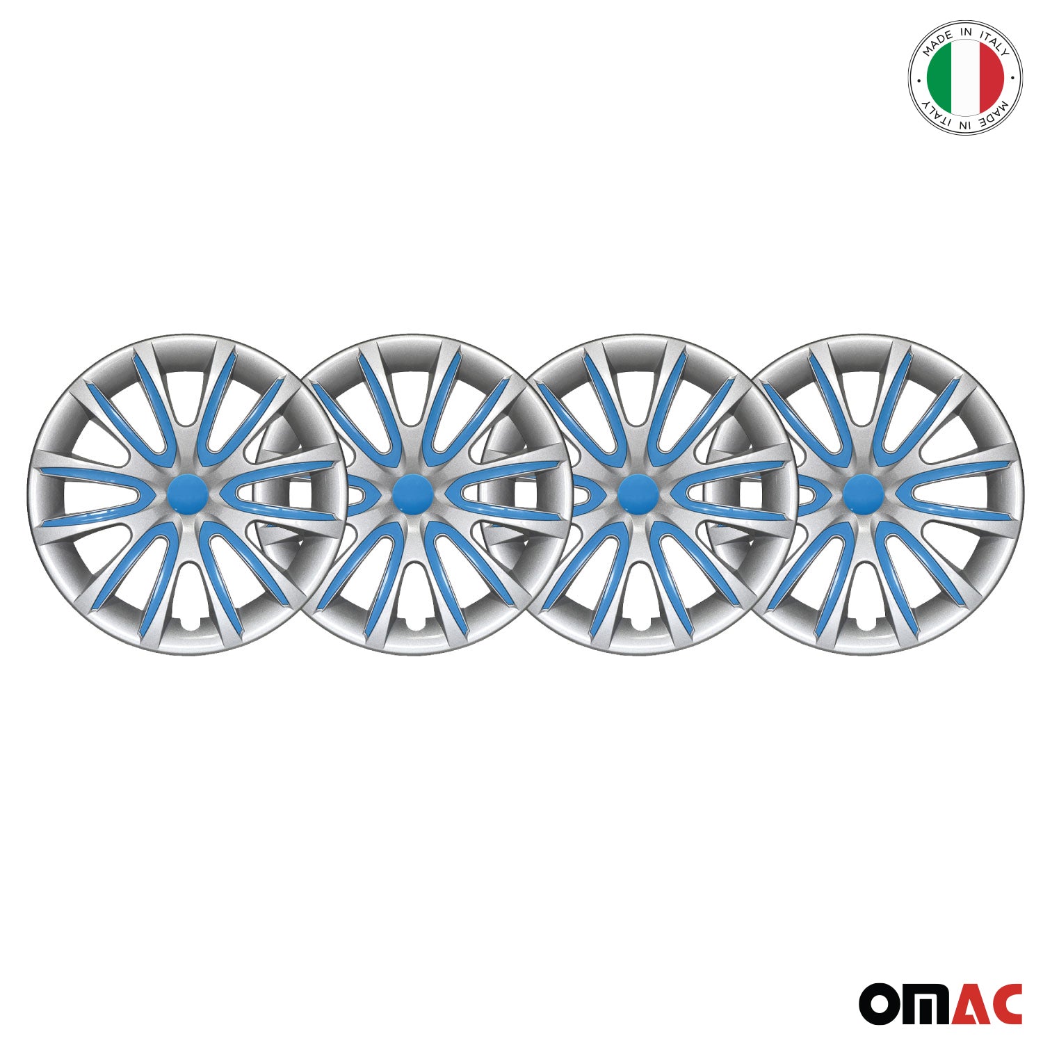 Bicolo Hub Caps Wheel Cover 15" Gray & Blue Full Set 4 pcs.