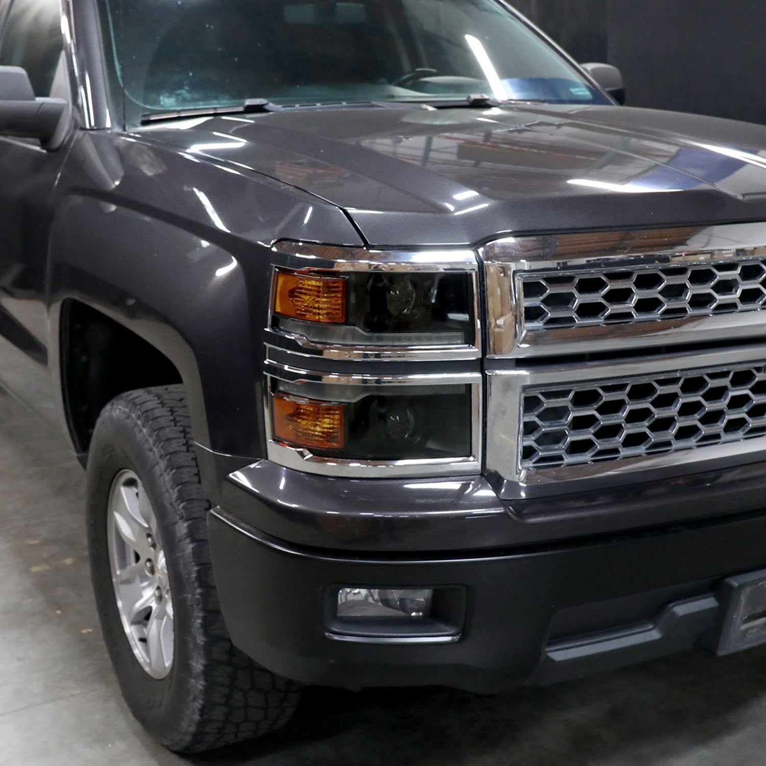 2014-2015 Chevy Silverado 1500 LED Bar Projector Headlights Smoke/Chrome Trim