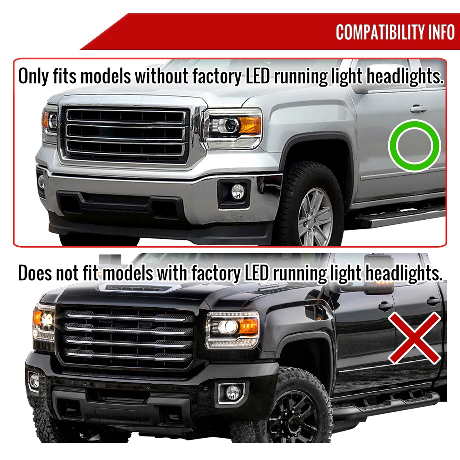 2014-2019 GMC Sierra LED Light Strip Projector Headlights Matte Black/Clear