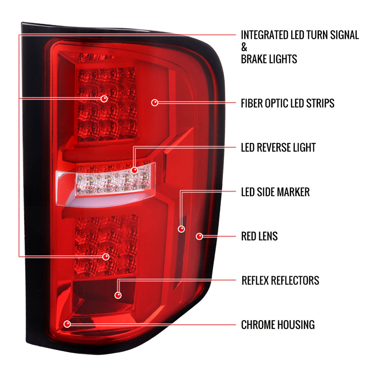 2007-2013 Chevy Silverado 1500 2500HD/3500HD LED Tail Lights Bar Chrome/Red