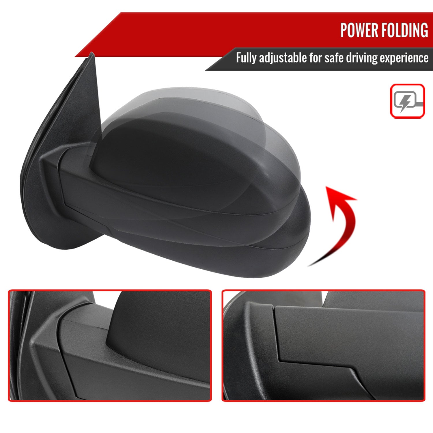 2007-2013 Chevy Silverado GMC Sierra Black Auto-Fold&Heated Side Mirror Driver