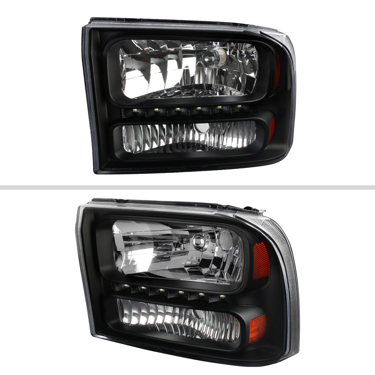 1999-2004 Ford F-250/350/450/550/Excursion Crystal Headlights LED Light Black