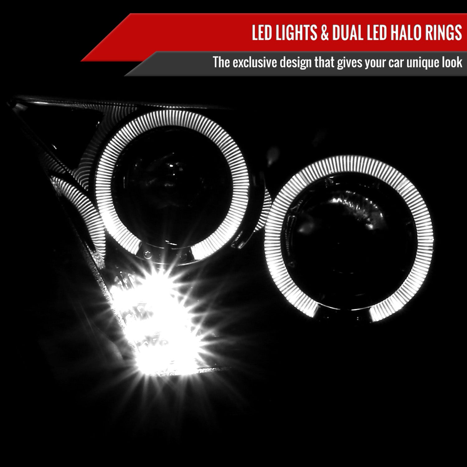 2010-2014 Ford Mustang Dual Halo Projector Headlights Jet Black/Clear Lens
