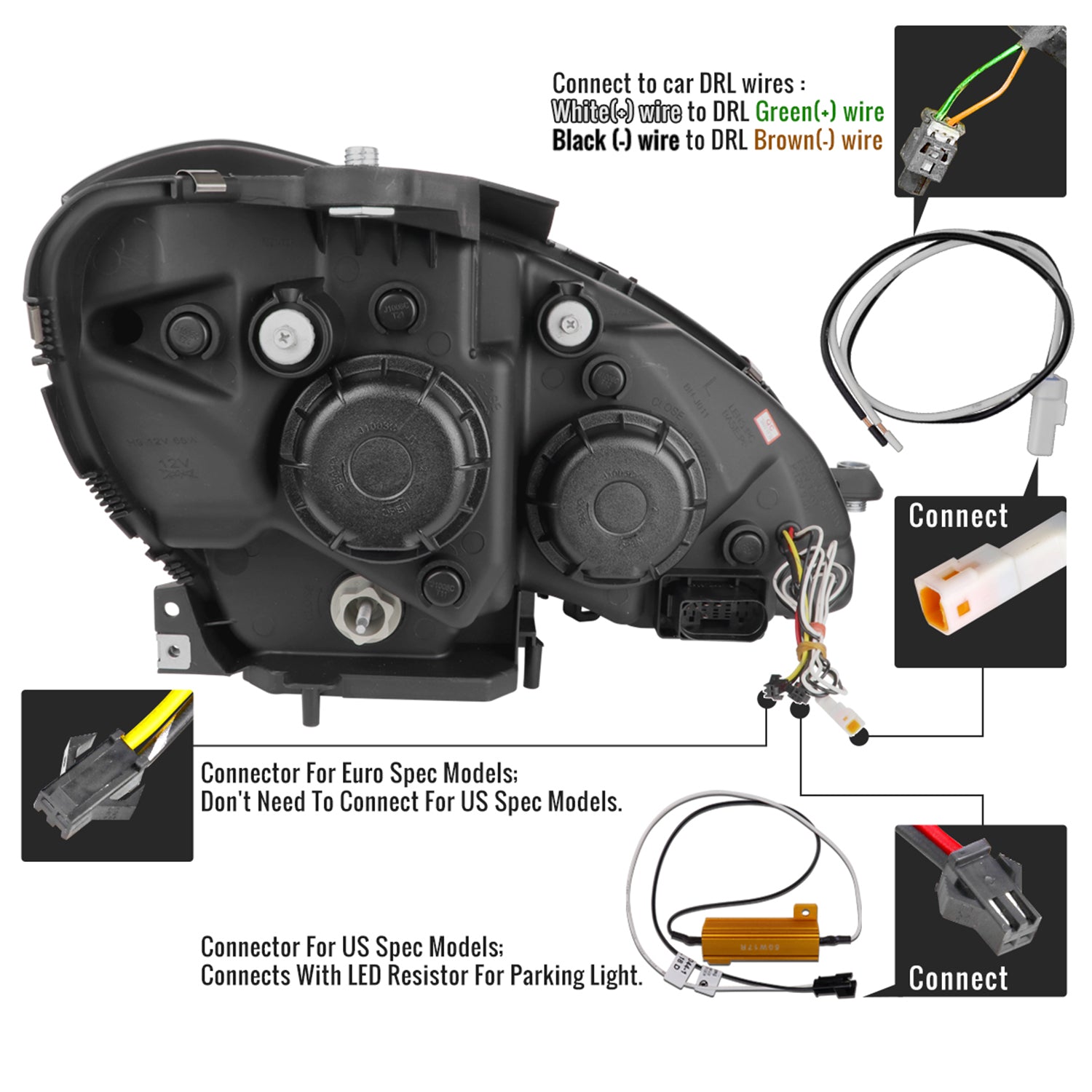 2012-2014 Mercedes-Benz W204 C-Class LED Bar Projector Headlights Smoke