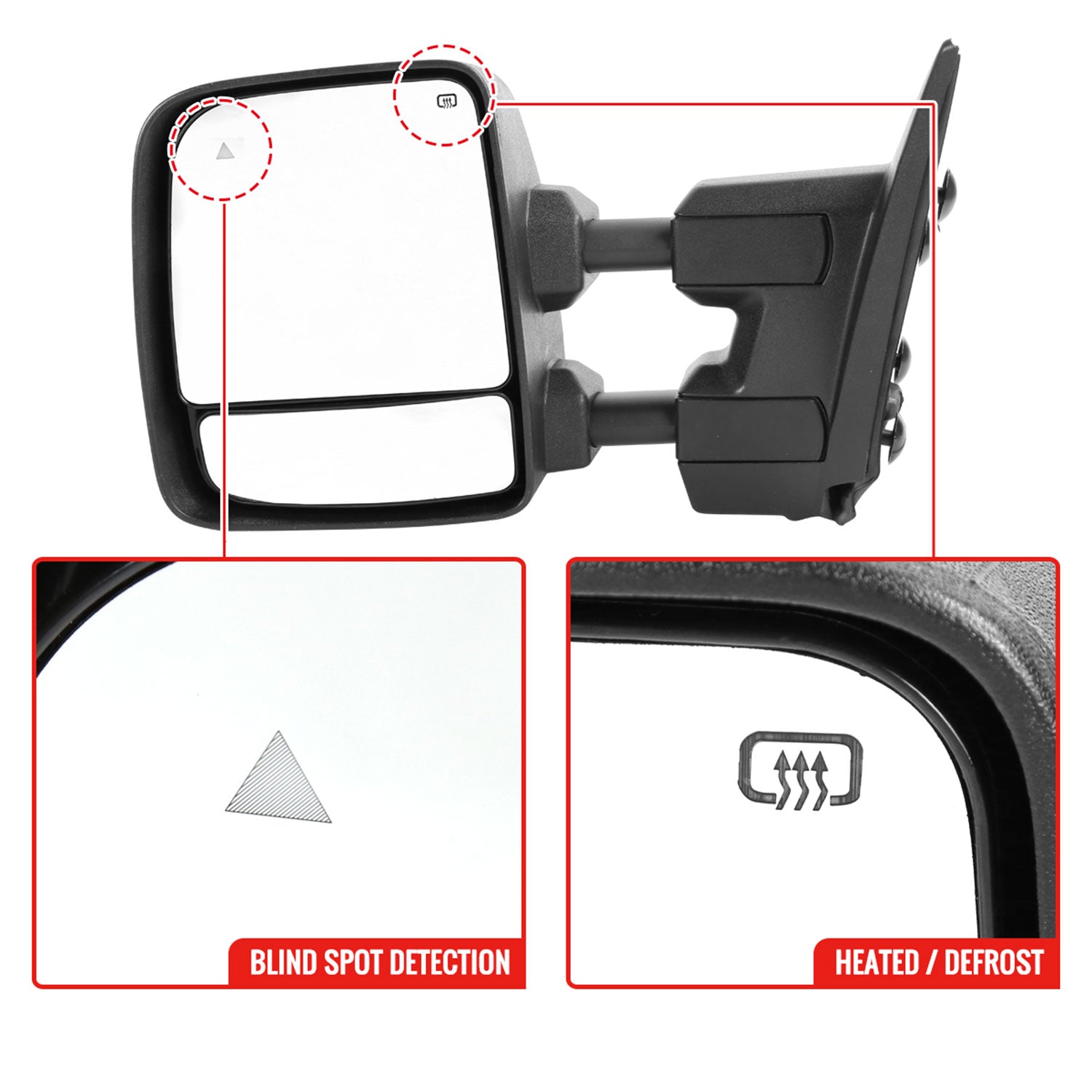 2016-2022 Nissan Titan BSM & Manually Extendable Chrome Towing Mirrors Clear