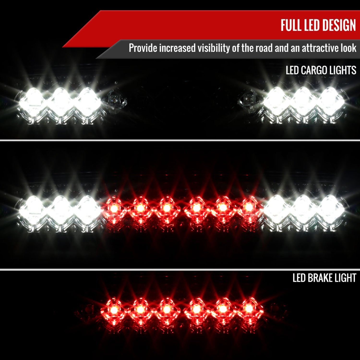 1993-2016 Ford F-250/350/450/550/Ranger LED 3rd Brake Tail Light Chrome/Smoke