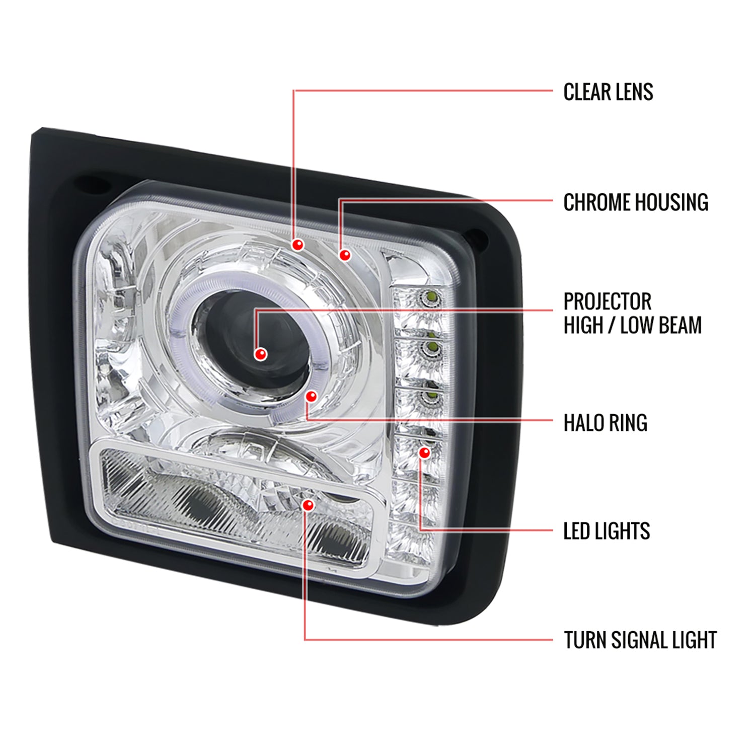 1997-2001 Jeep Cherokee Halo Projector Headlights SMD LED Light Strip Chrome