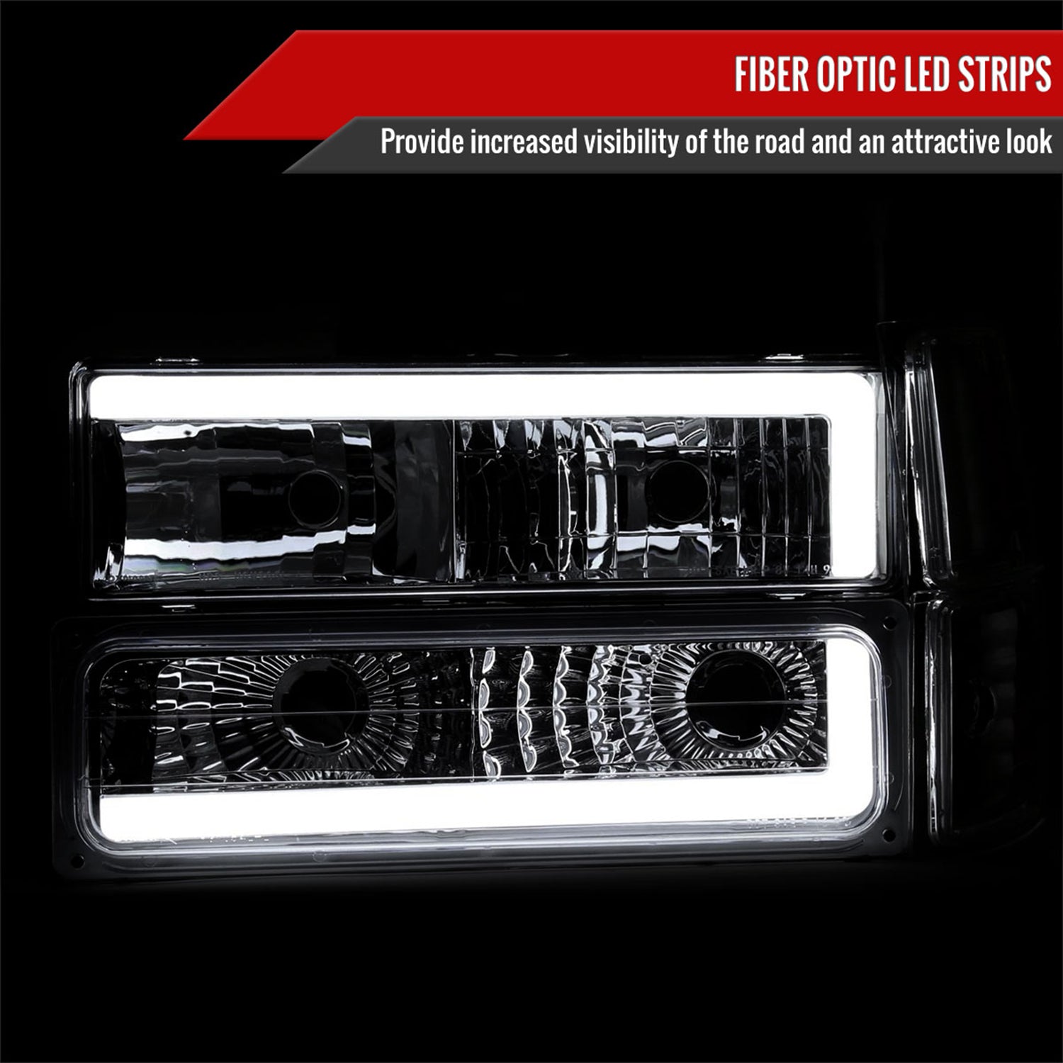 1994-1998 Chevy C10 C/K Tahoe Suburban LED Headlights &Corner Lights Chrome