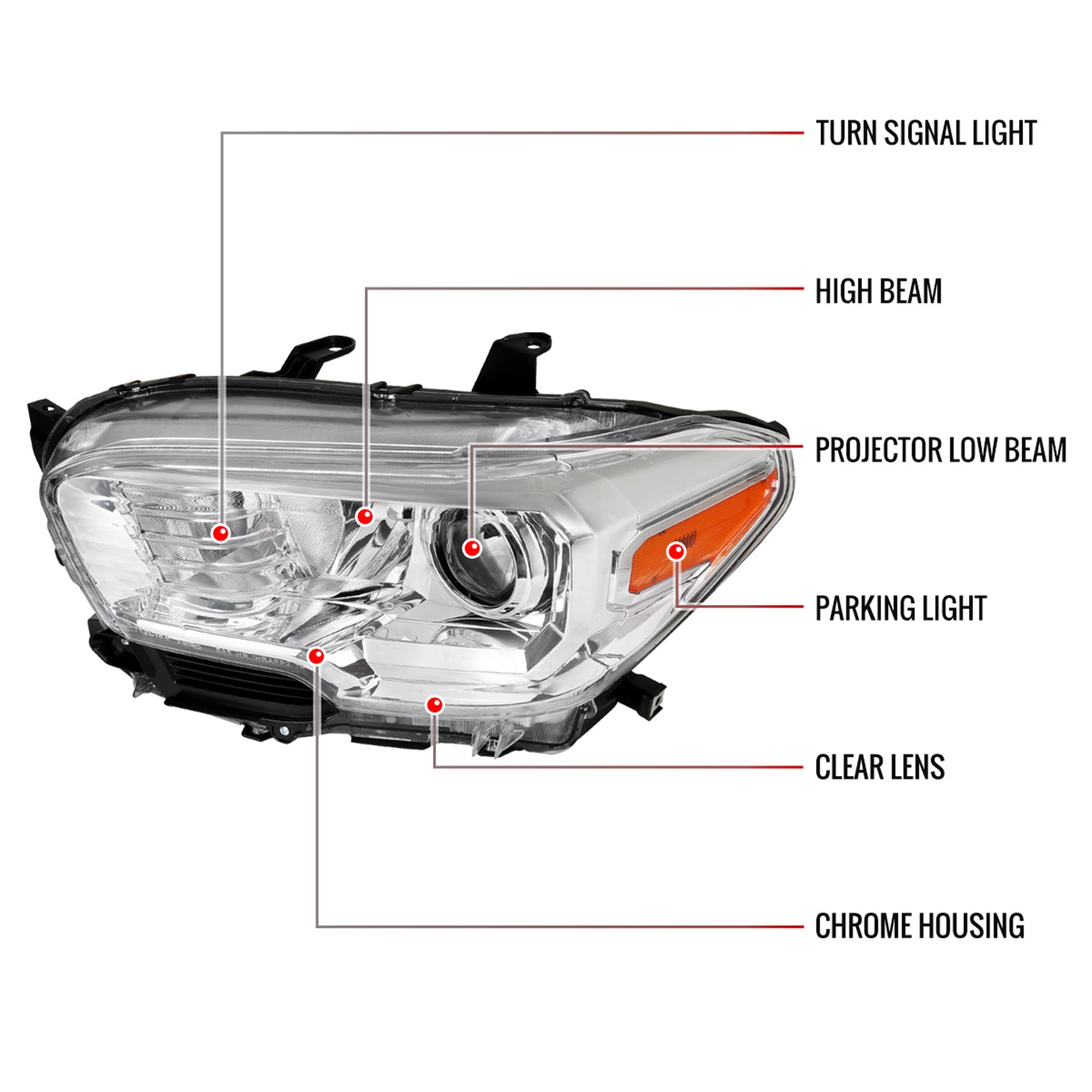 2016-2023 Toyota Tacoma Projector Headlights w/ Amber Reflectors Chrome/Clear