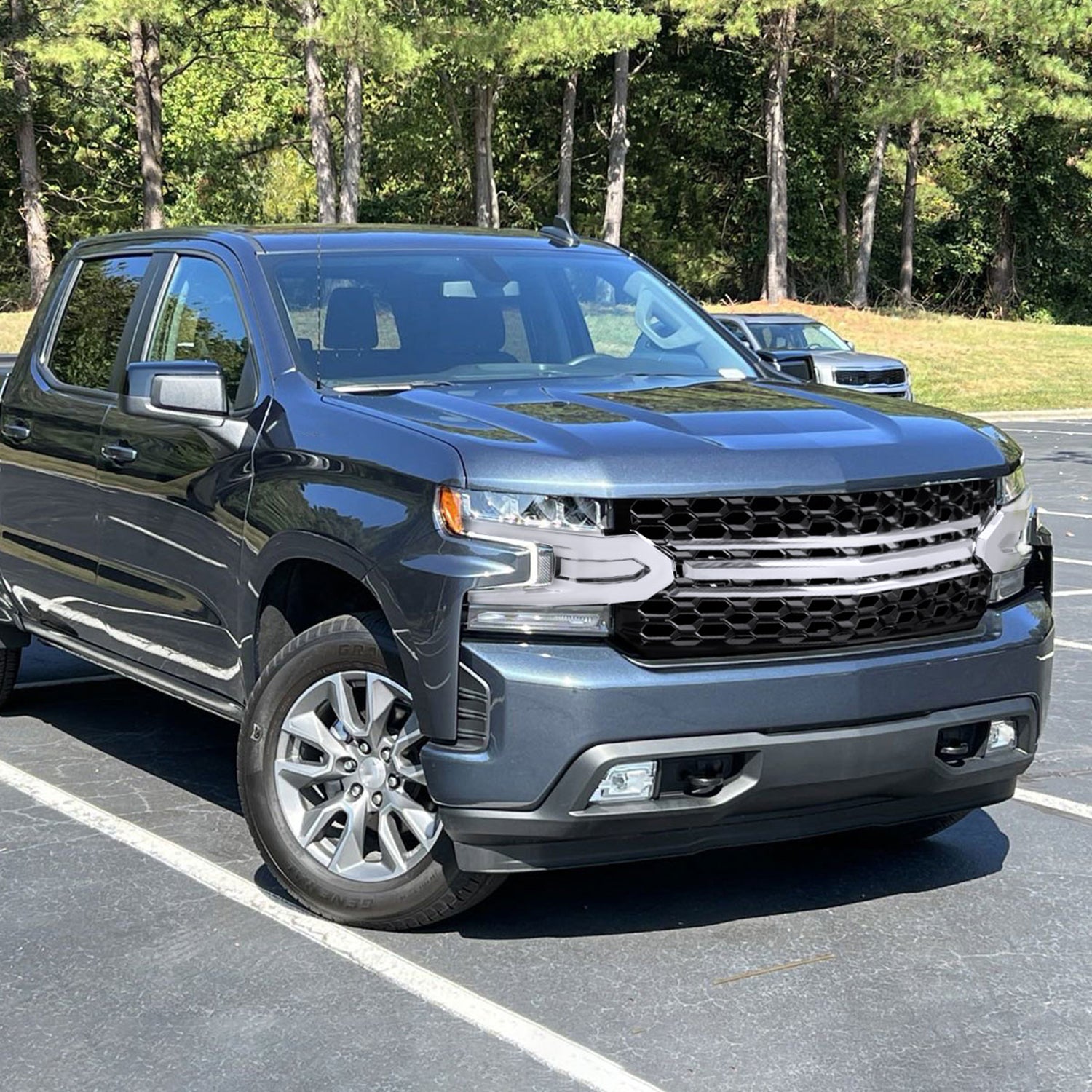 2019-2022 Chevy Silverado 1500 LT Glossy Honeycomb Hood Grille Chrome Trim