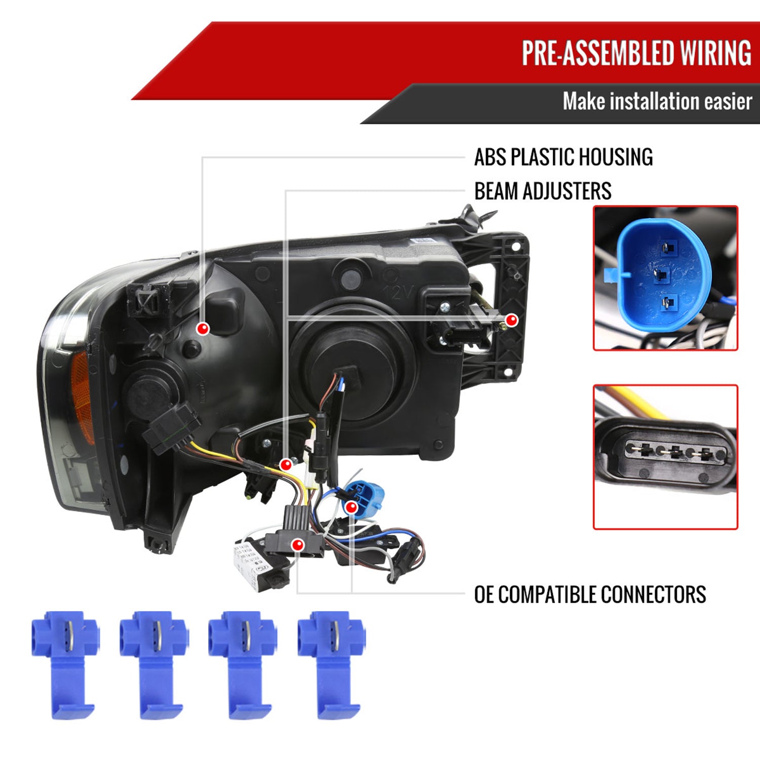 2002-2005 Dodge Ram 1500 / RAM 2500 / 3500 LED Tube H7 Headlights Chrome