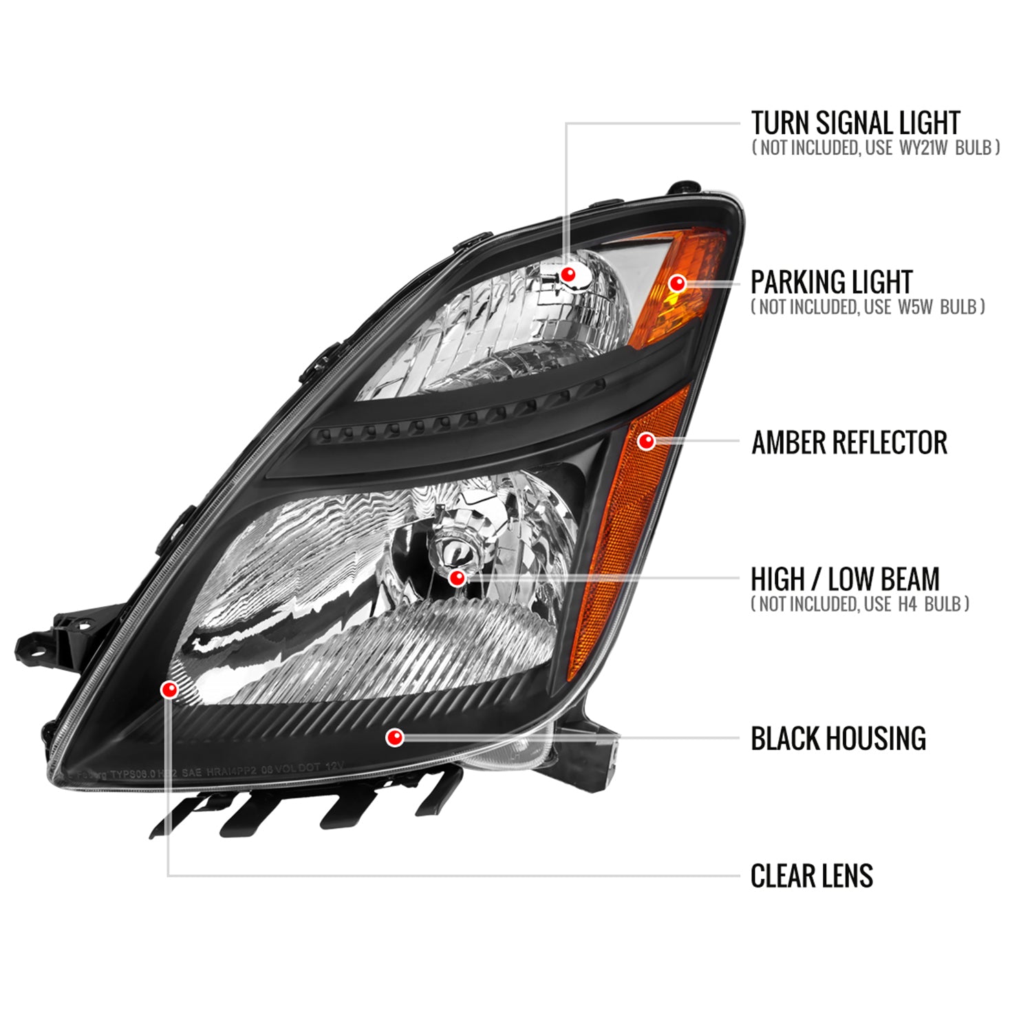 2006-2009 Toyota Prius Factory Headlights w/Amber Reflector Matt Black/Clear