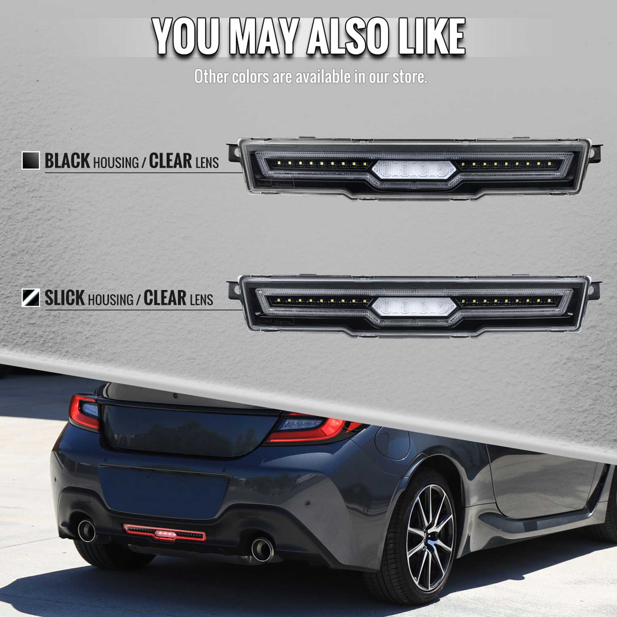 For Toyota GR86 / Subaru BRZ 2022-2024 Rear Bumper Full LED 4th Reverse Tail Brake Light Jet Black Housing Clear Lens