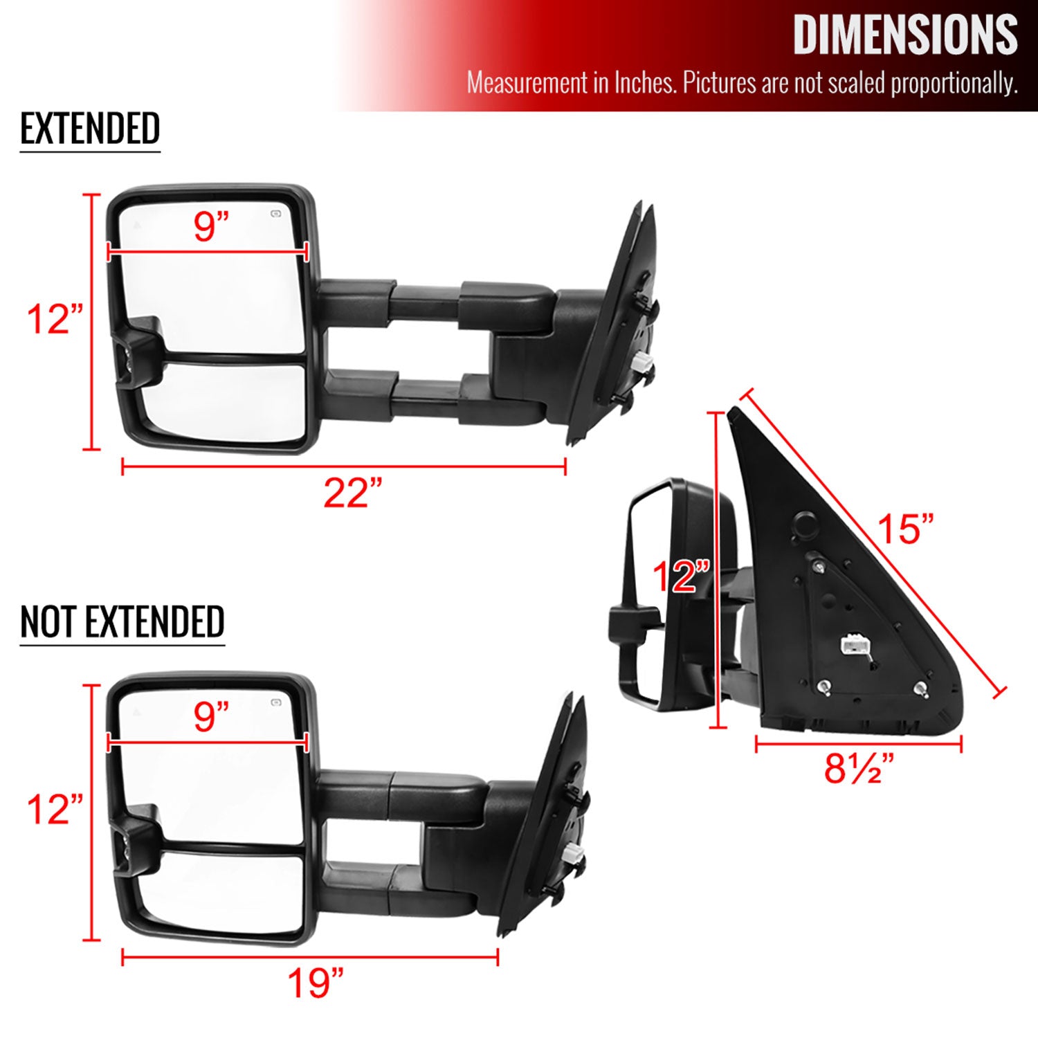 2007-2017 Toyota Tundra/ Sequoia Heated BSM Manual Extendable Towing Mirrors