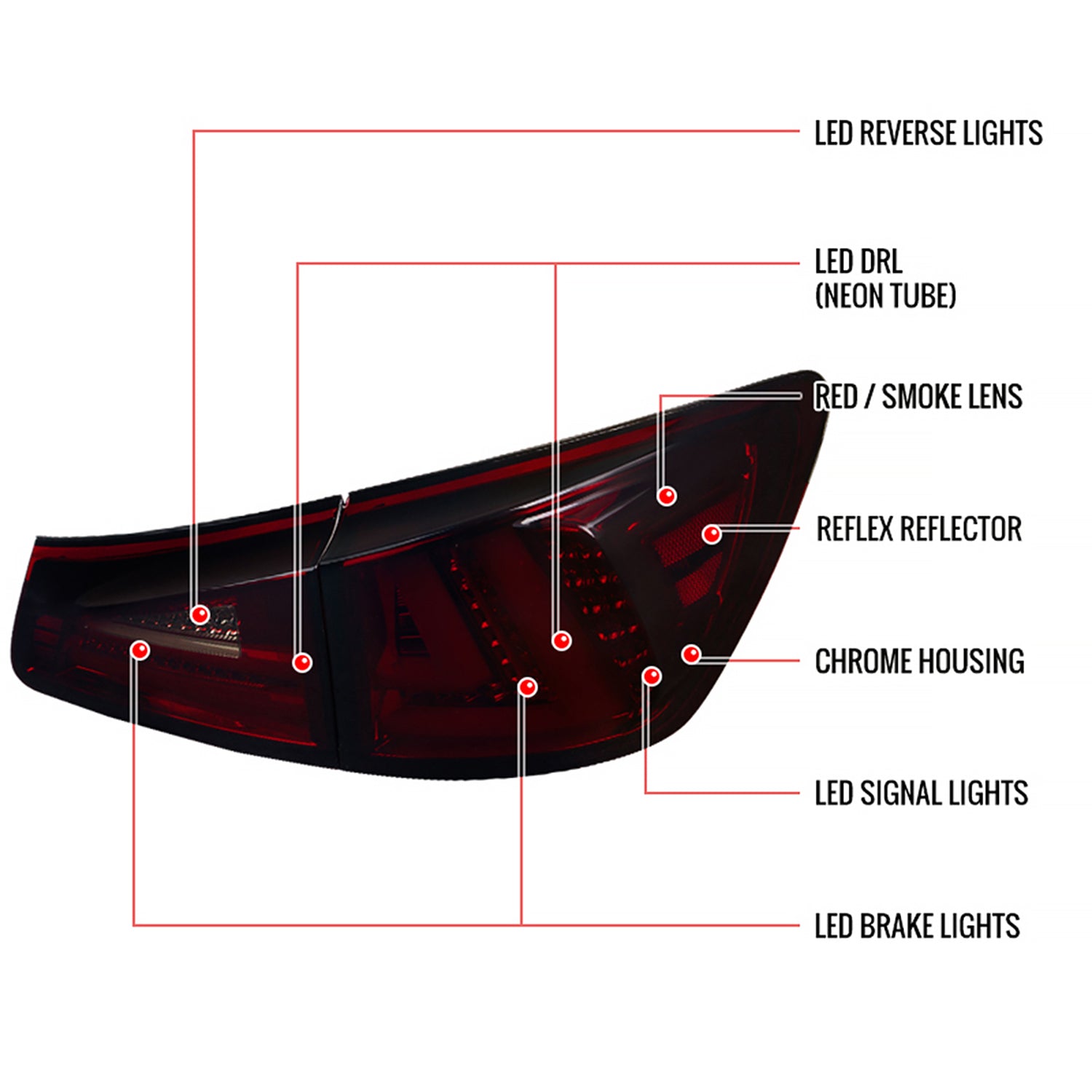 2006-2008 Lexus IS250/IS350 LED Tail Lights & Trunk Lights Chrome/Red Smoke