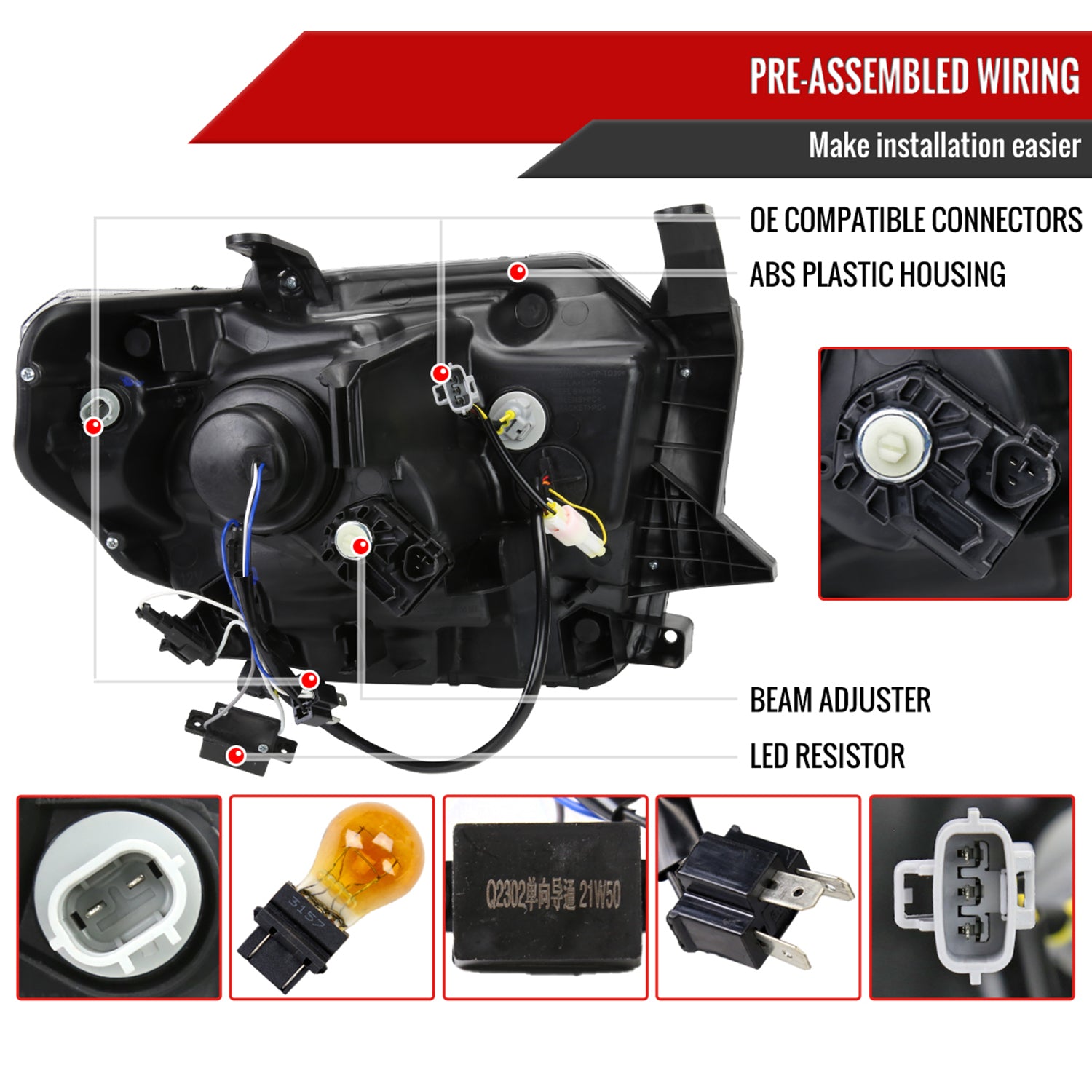 2014-2021 Toyota Tundra LED Turn Signal LED Bar Projector Headlights Smoke