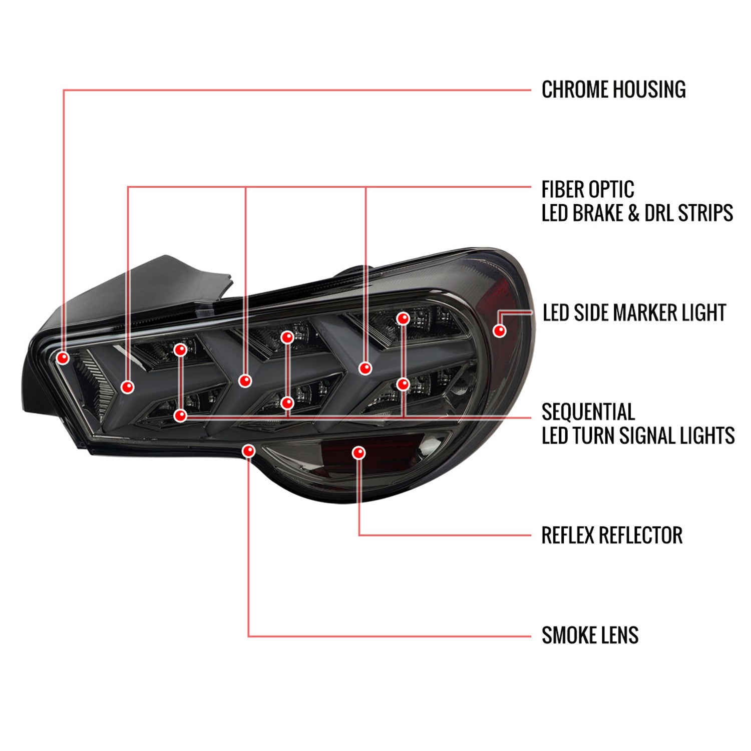 2013-2016 Scion FRS/ Subaru BRZ Lambo Sequential LED Tail Lights Chrome/Smoke