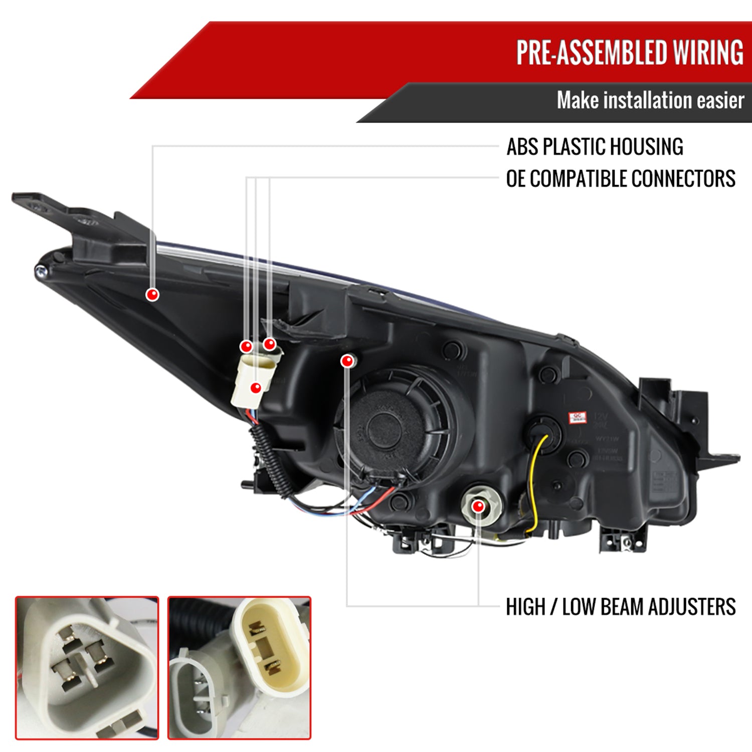 2010-2013 Mazda 3 Projector Headlights w/ LED Light Strip Glossy Black/Smoke