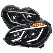 2001-2007 Mercedes W203 C Class Sedan LED Bar Headlights Signal Glossy Black