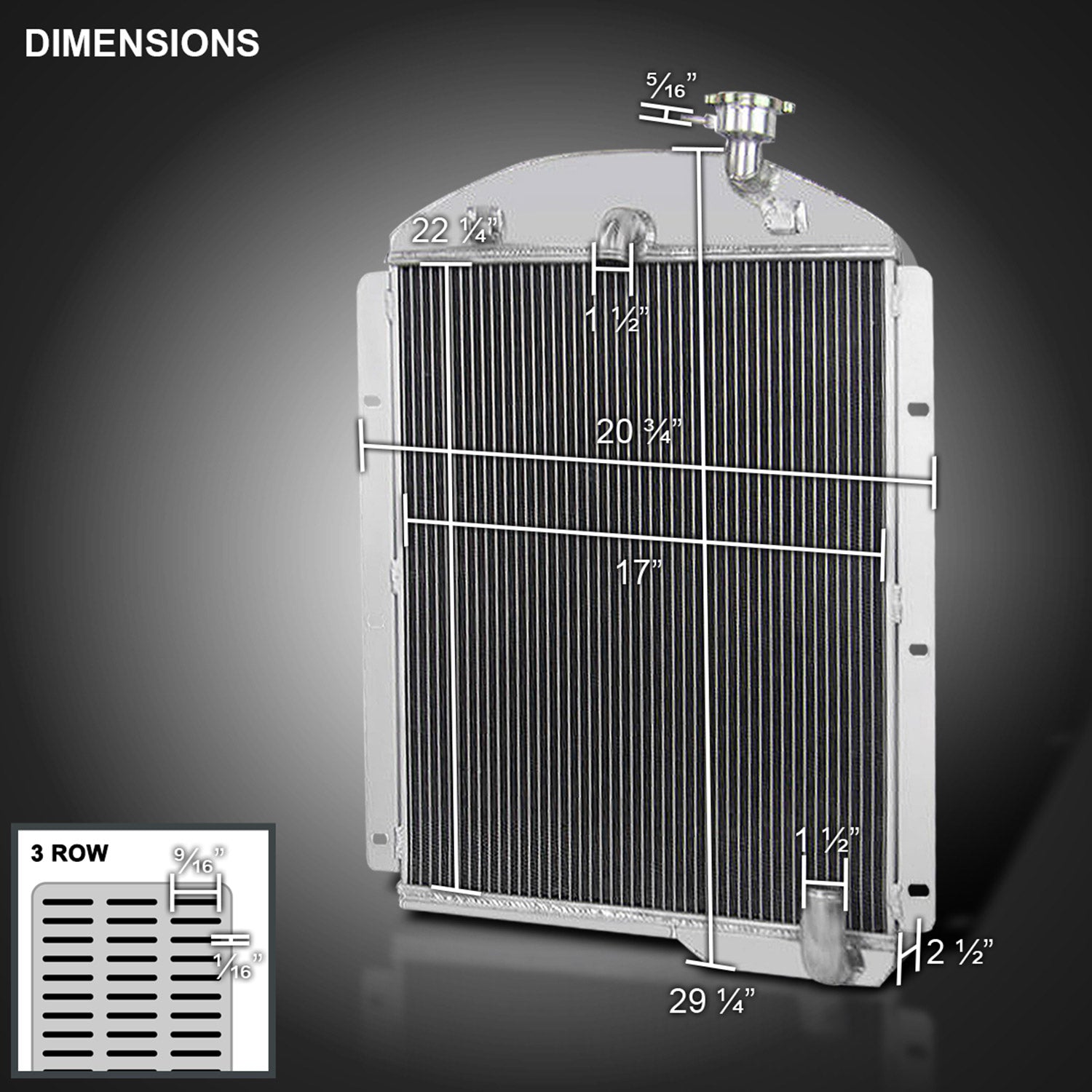 1941-1946 Chevrolet Pickup L6 6CYL Aluminum 3-Row Performance Radiator