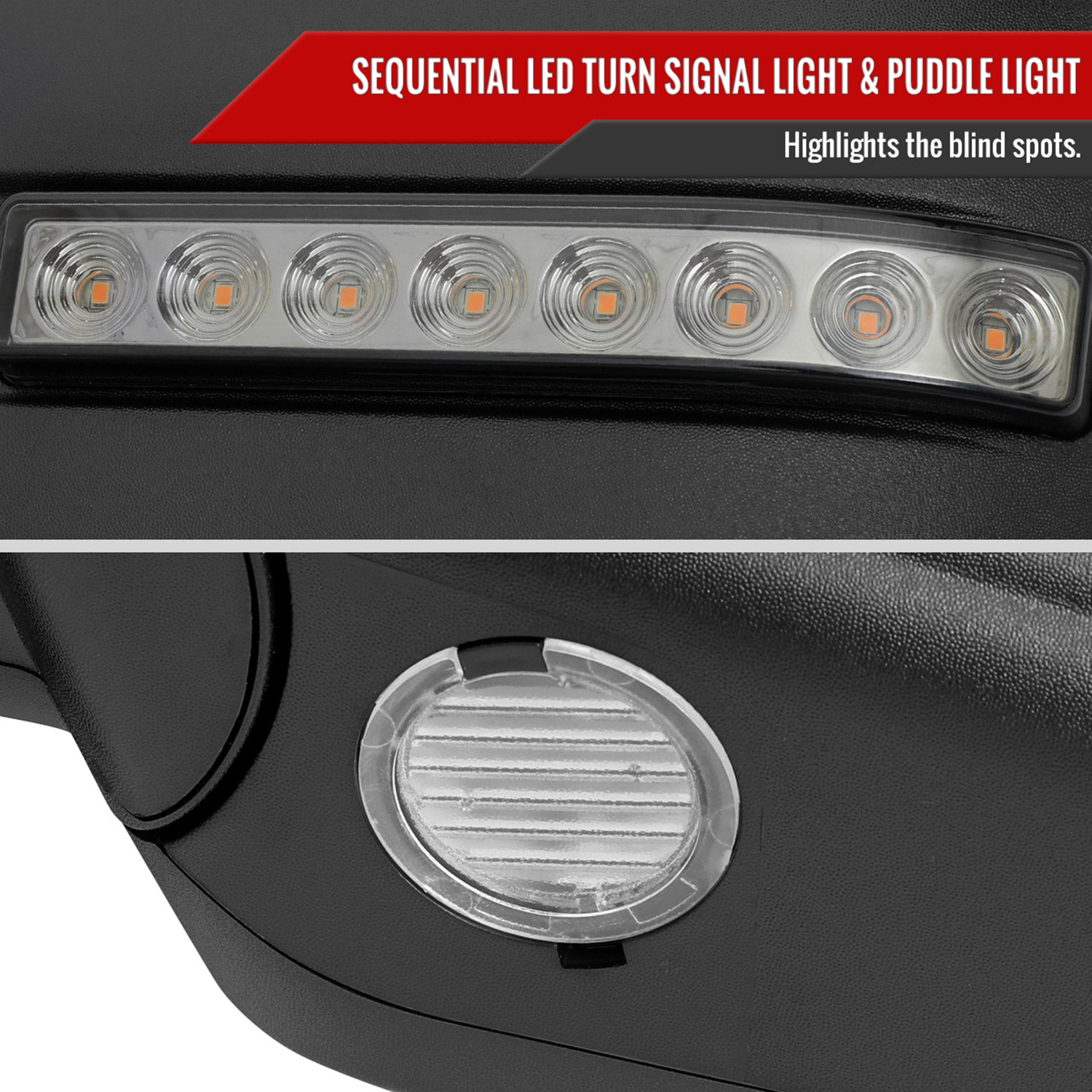 2007-2014 Ford F150 Black Heated Side Mirrors LED Turn Signal & Puddle Light