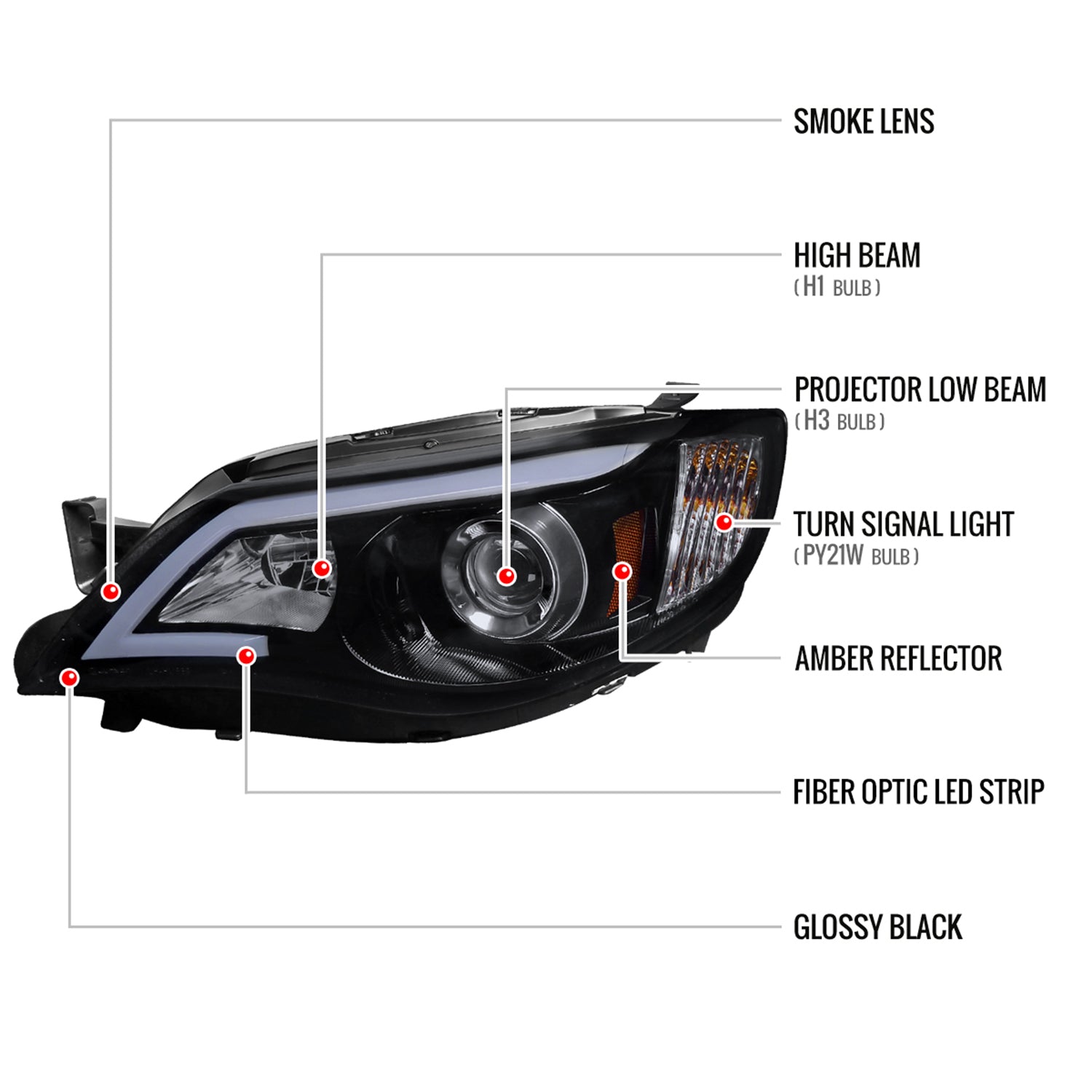 2008-2014 Subaru Impreza WRX / 08-2011 Outback Sport LED Bar Headlights Smoke