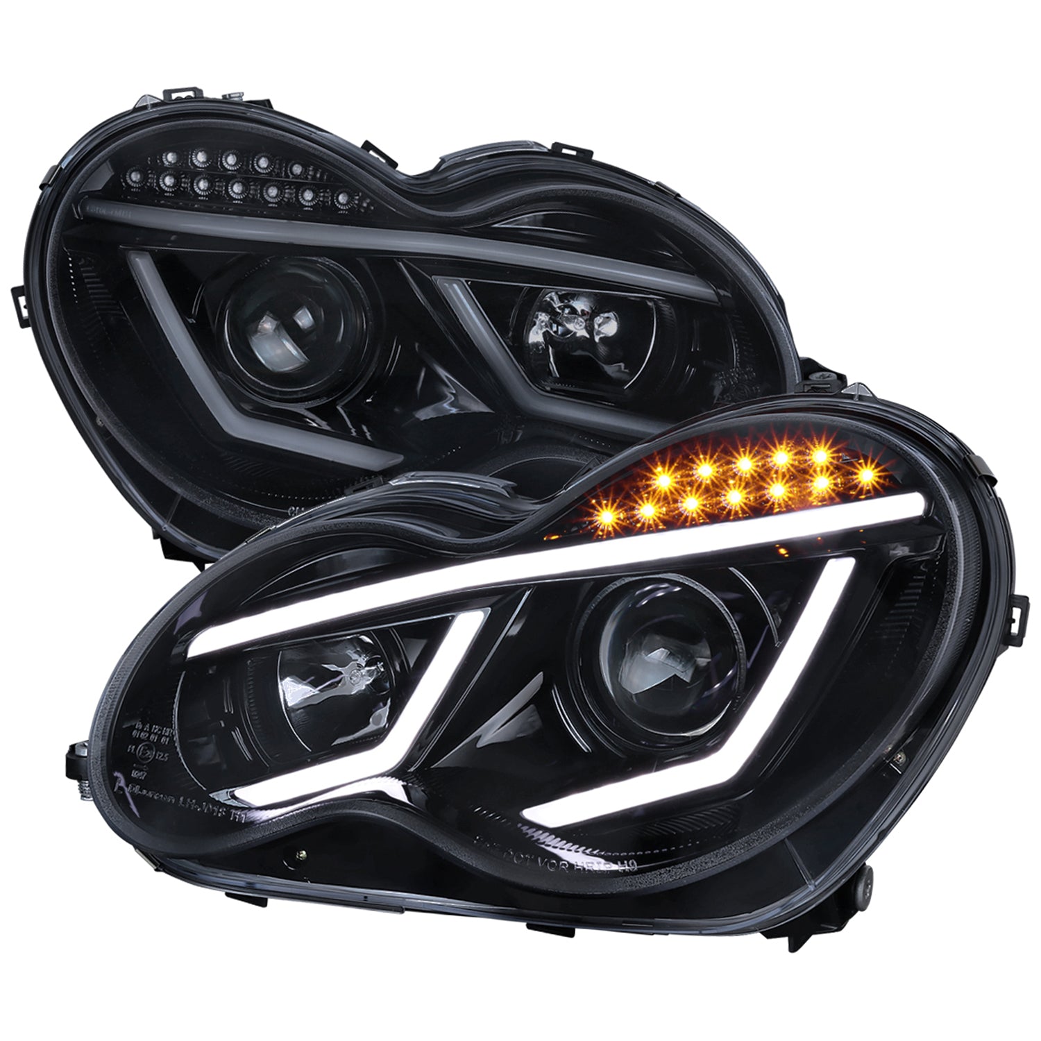 2001-2007 Mercedes W203 C Class Sedan LED Bar Headlights LED Signal Black