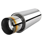 Universal 3" Inlet/4" Outlet S.Steel Spiral Flow Exhaust Muffler w/ Burnt Tip