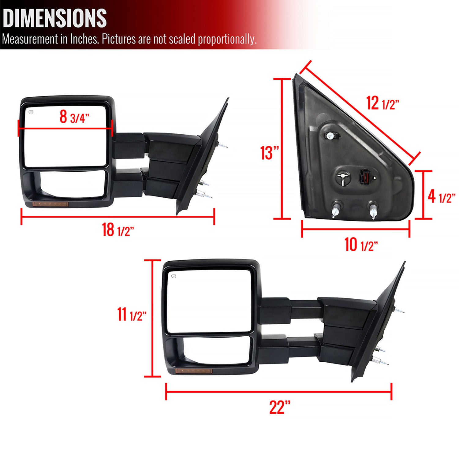 2004-2006 Ford F-150 Heated Towing Mirrors Amber Lens LED Turn Signal Lights