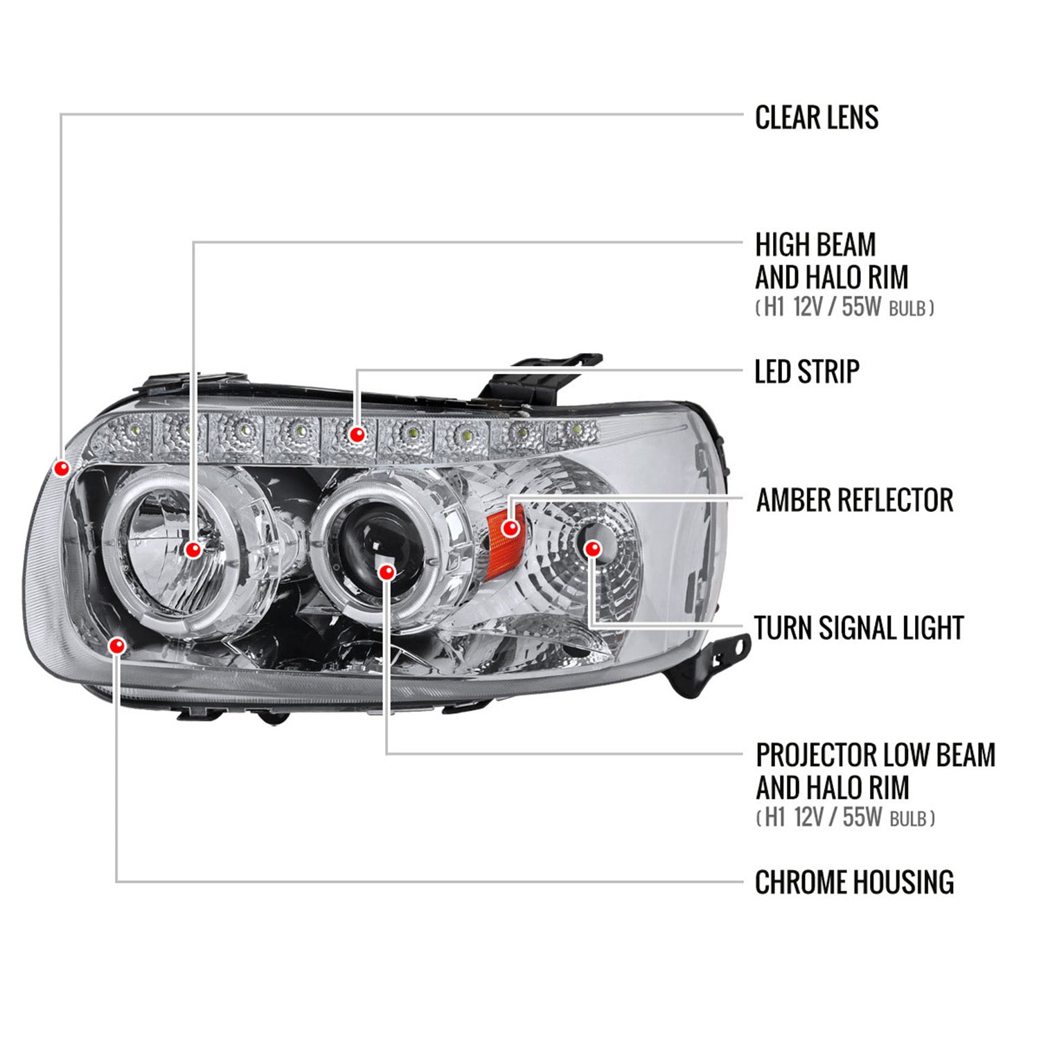 2005-2007 Ford Escape Dual Halo Projector Headlights SMD LED Light Chrome