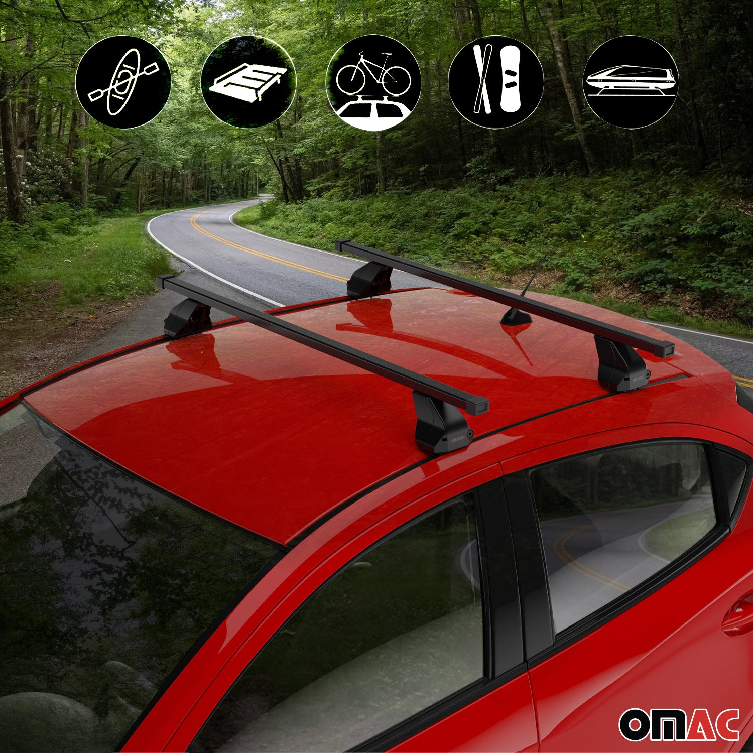 Top Roof Racks Cross Bars fits BMW 2 Series Gran Coupé 2019-2024 Black Steel 2x