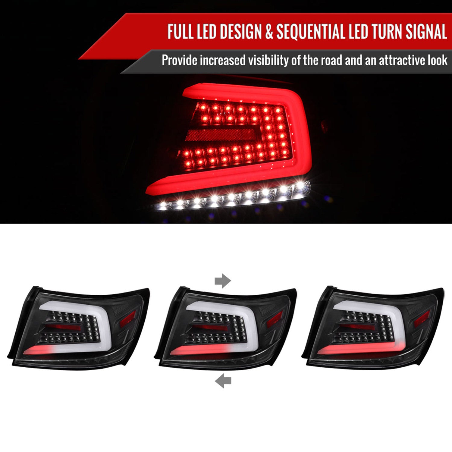 2008-2014 Subaru Impreza WRX/STI LED Turn Signal Tail Lights Matt Black/Clear