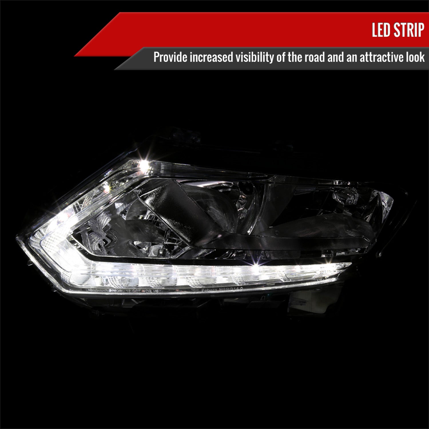 2014-2016 Nissan Rogue LED Strip Factory Style Headlights Chrome/Smoke Lens