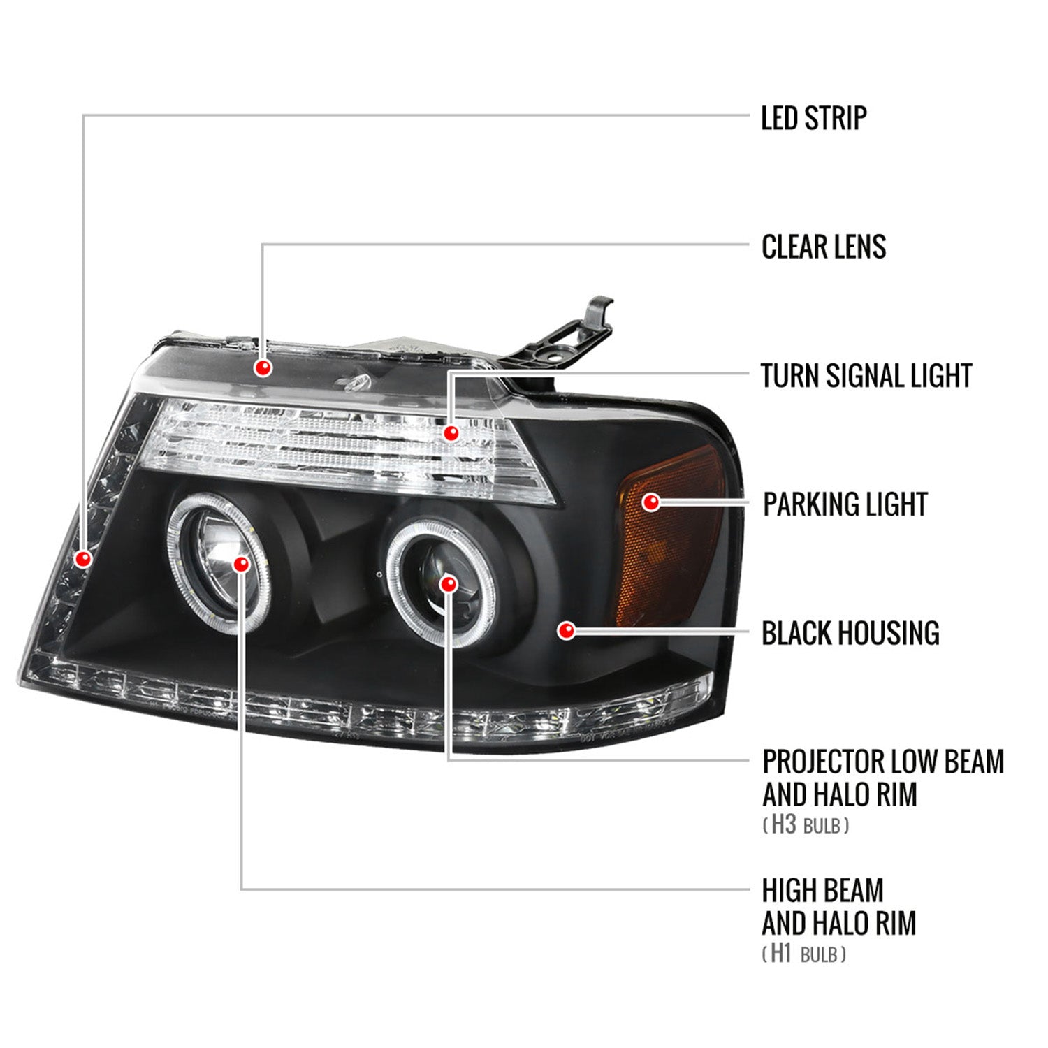 2004-2008 Ford F-150/ 06-2008 Lincoln Mark LT Dual Halo Headlights LED Black